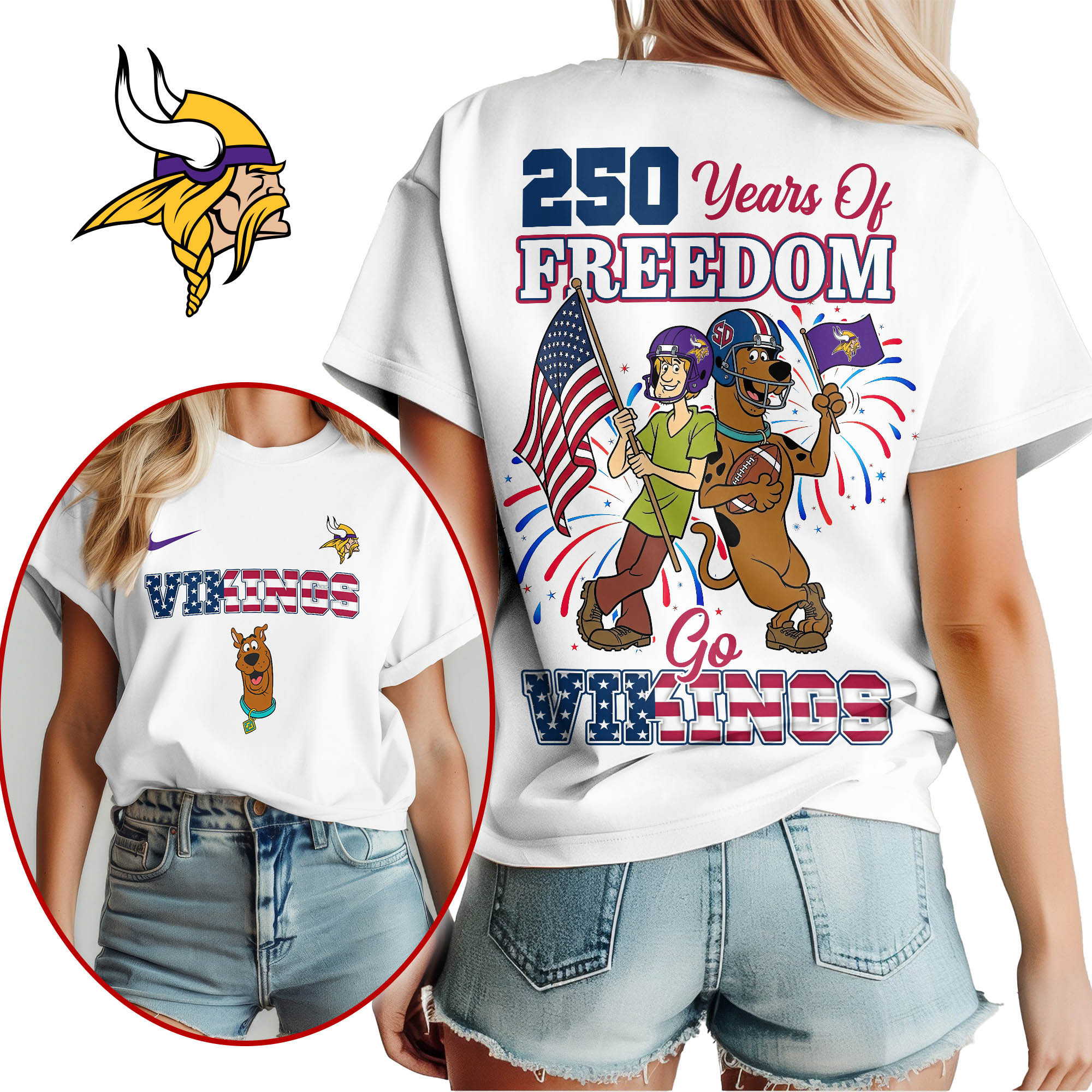 Minnesota Vikings | Premium NFL Scooby Doo Celebrates 250th Anniversary 3D Shirt NP