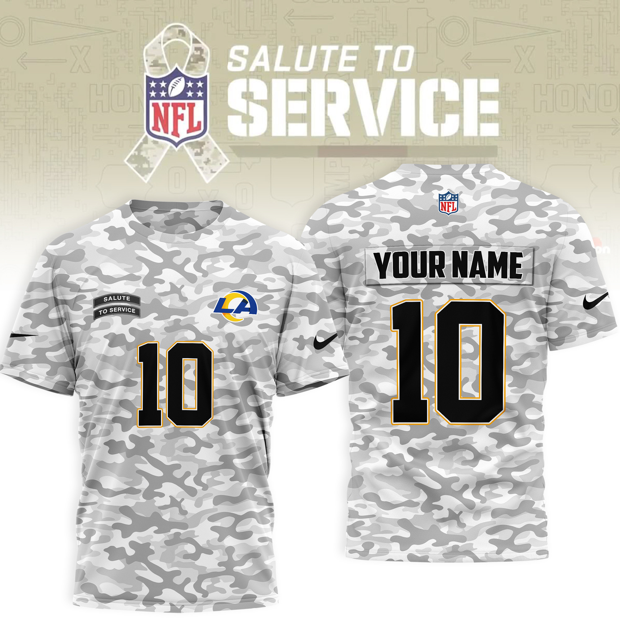 Los Angeles Rams | Premium NFL Salute to Service Camo 3D Shirt NTH1