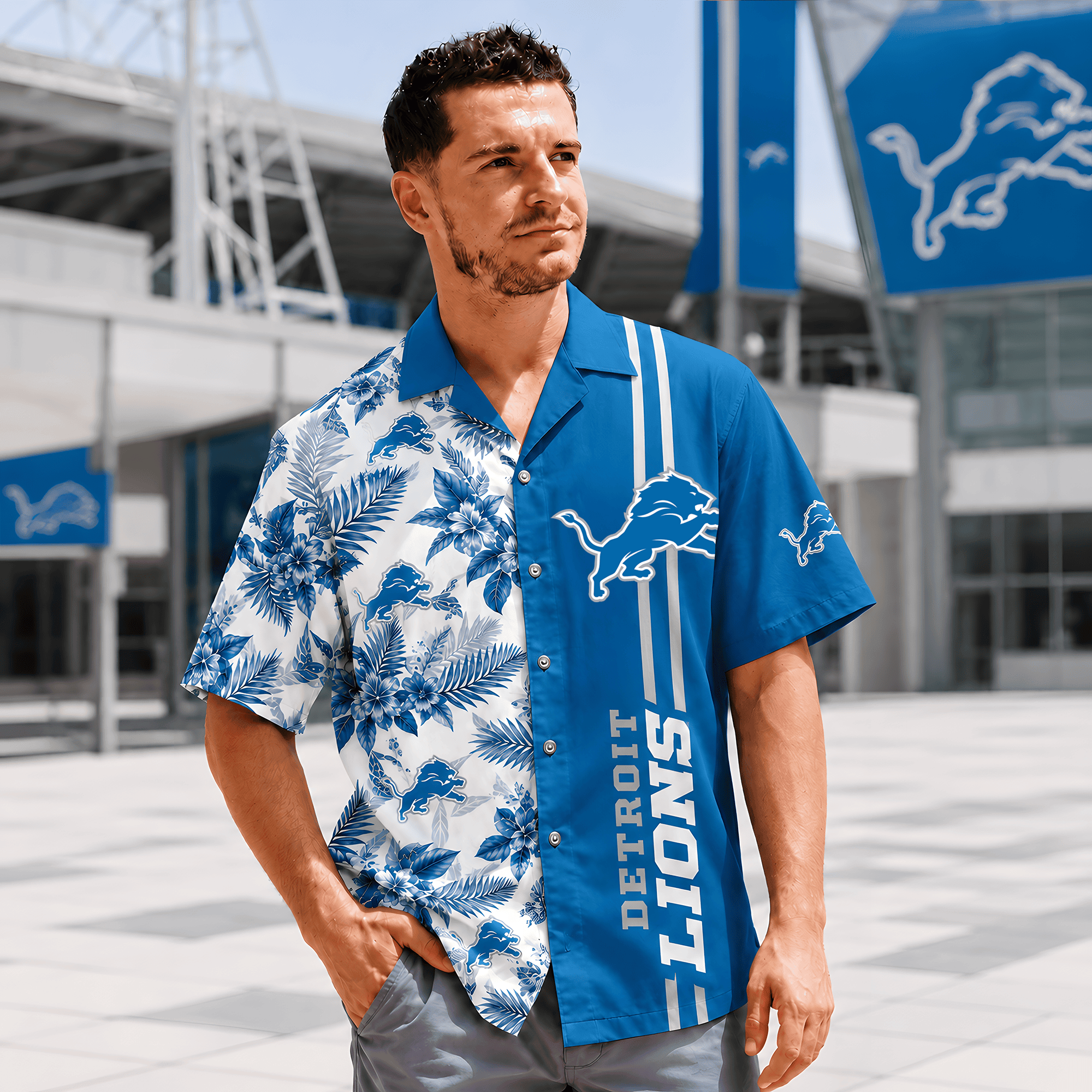 Detroit Lions | Premium NFL Gridiron Paradise Hawaiian Shirt NTH1