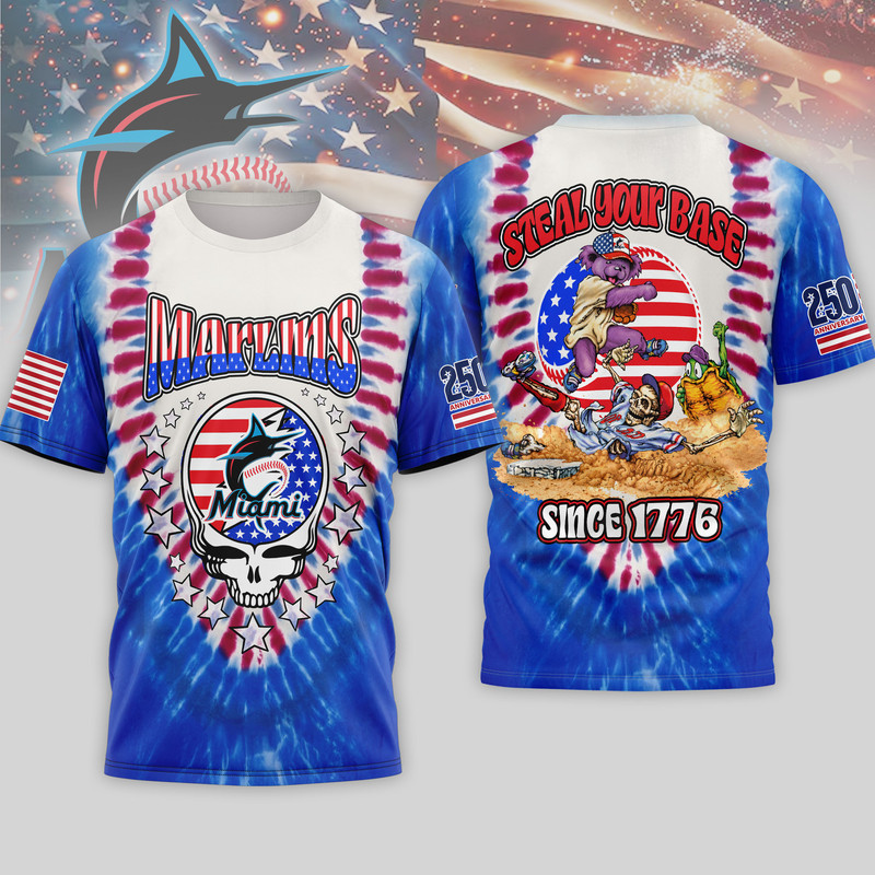 Miami Marlins | Premium MLB Grateful Dead 250 Years Of America 3D Shirt HY