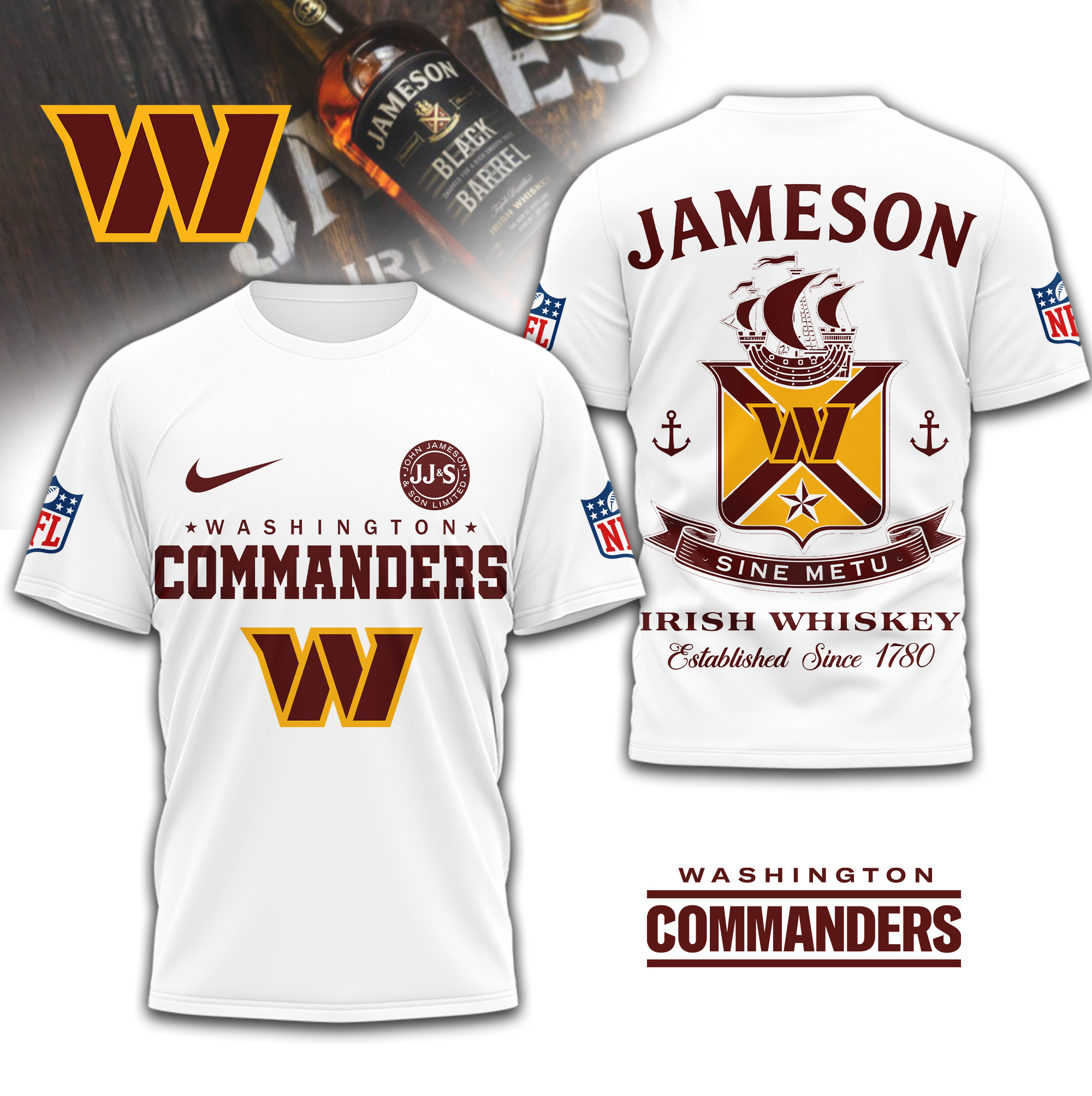 Washington Commanders | Premium NFL Jameson Irish Whiskey 3D Shirt TD