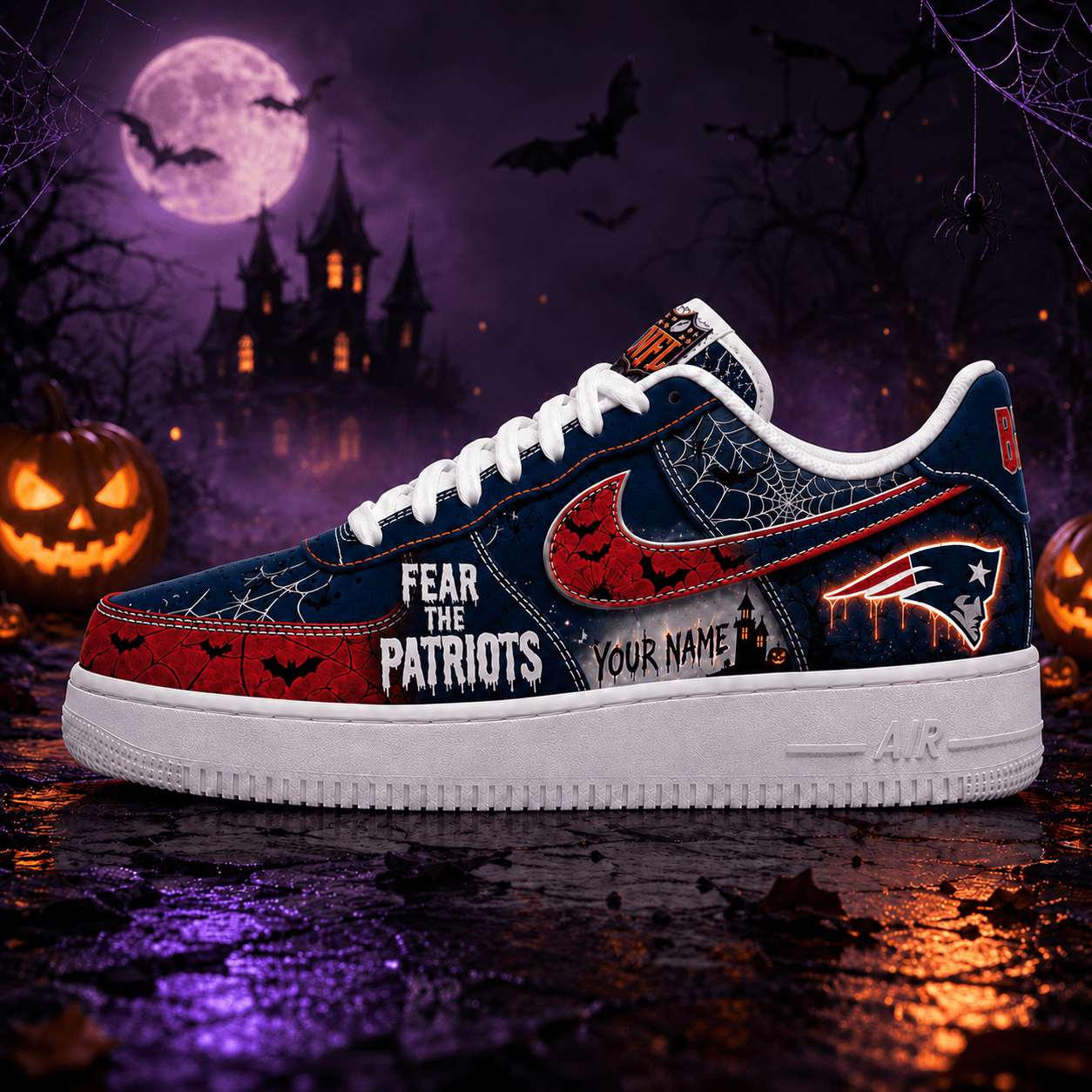 New England Patriots | Premium NFL Fear The Team Halloween AF1 Sneakers