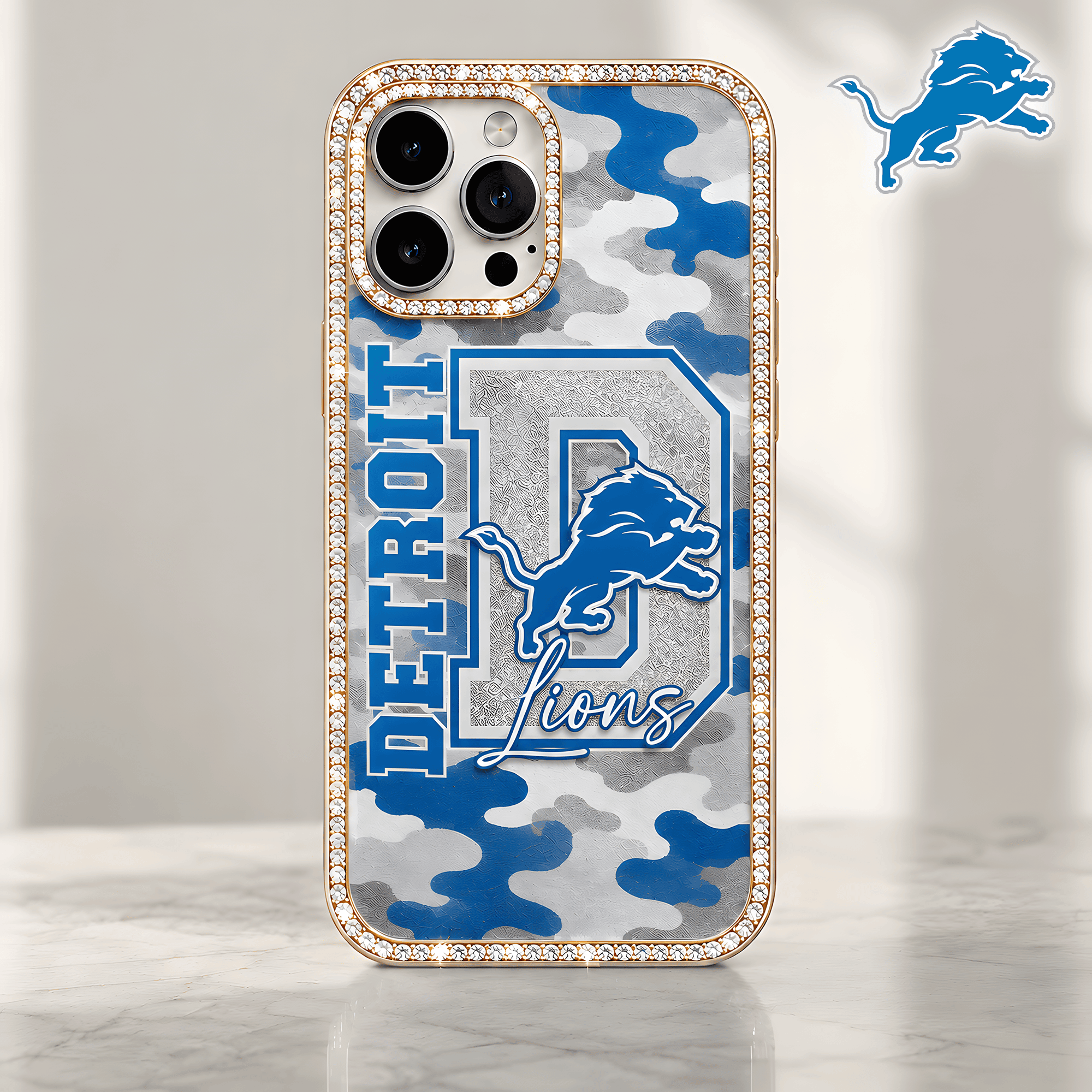 Detroit Lions | Premium NFL Team Camo Bling Luxury Phone Case NTH1