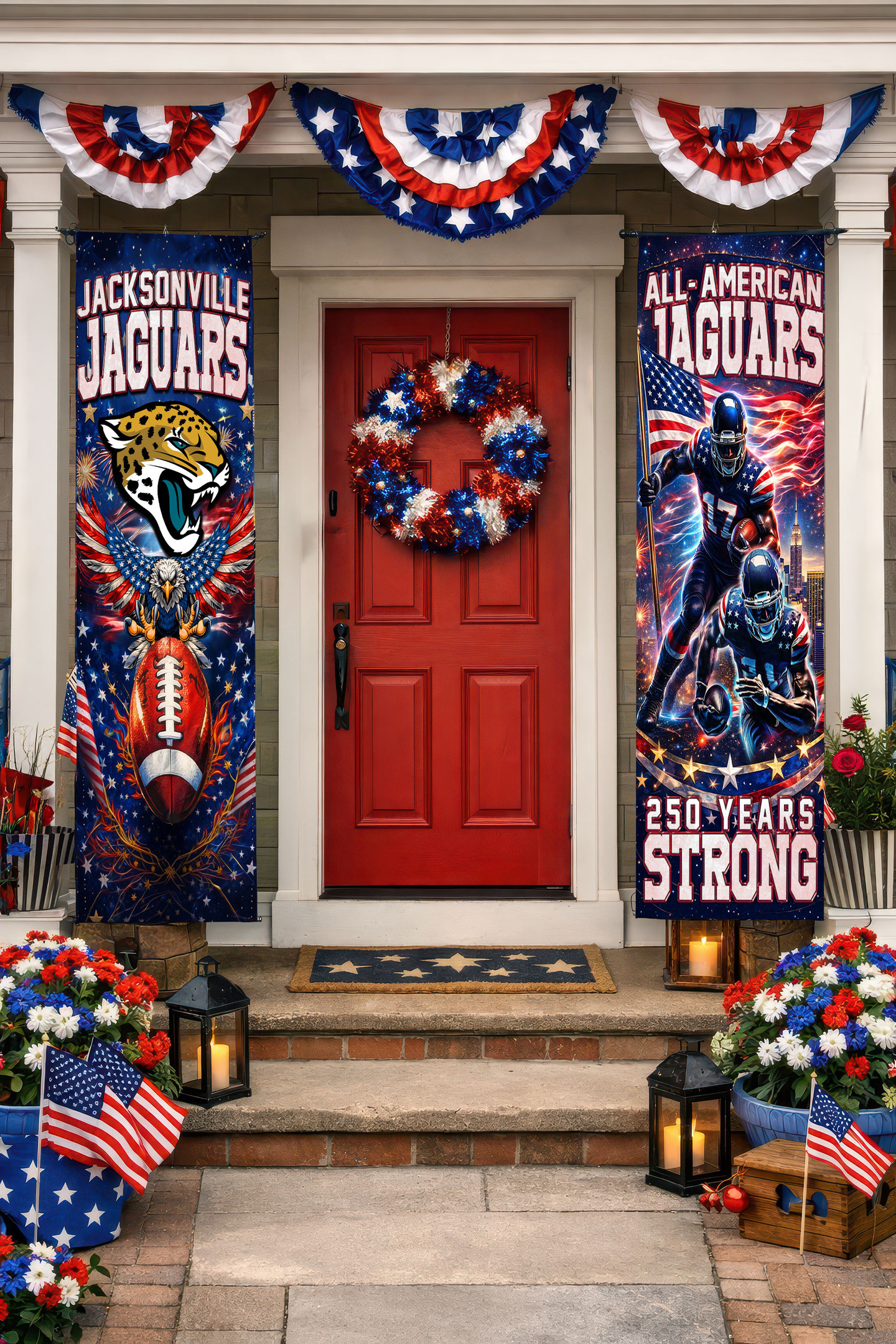Jacksonville Jaguars | Premium NFL 250th Anniversary Of America Independence Day Porch Sign HY