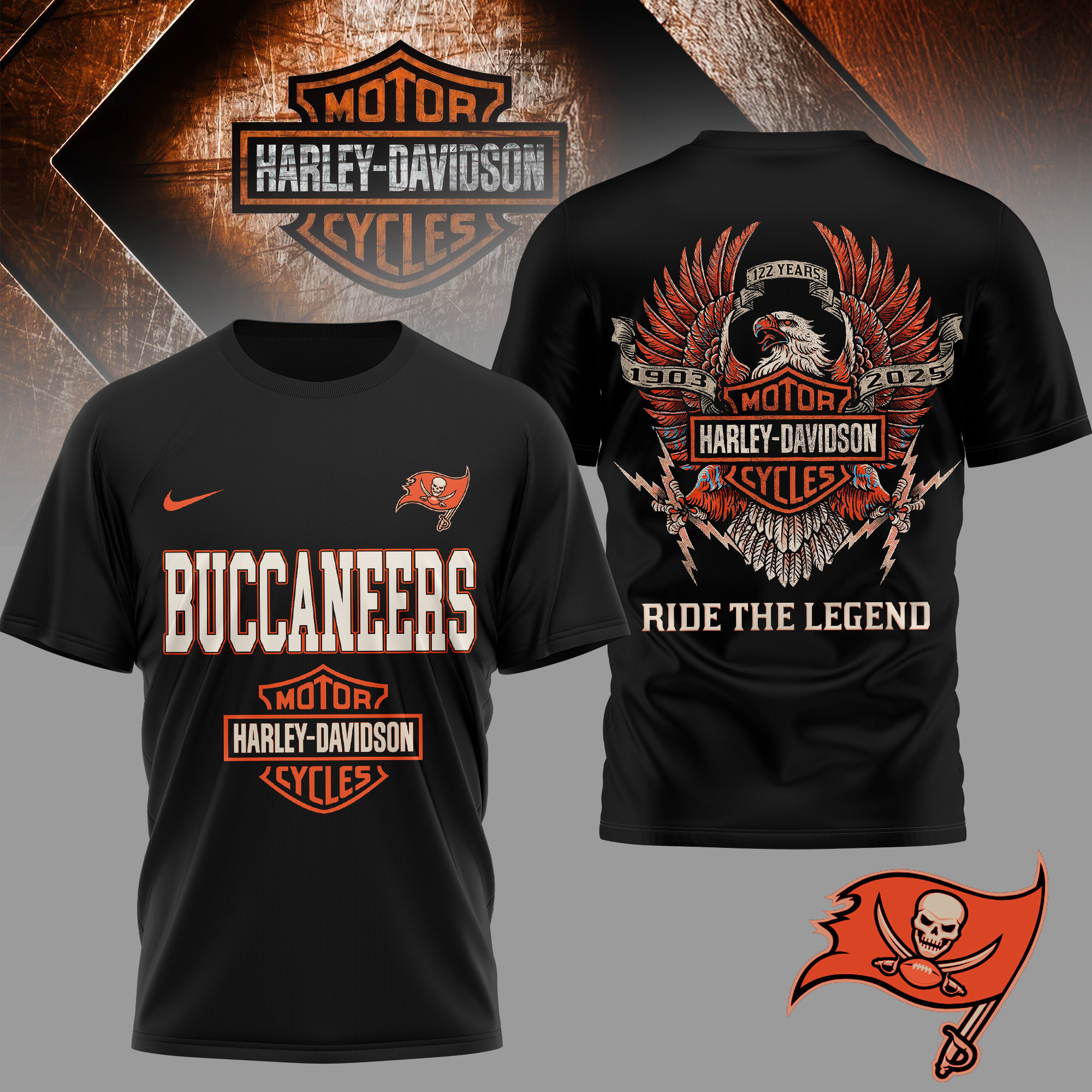 Tampa Bay Buccaneers | Premium NFL 122 Year Harley Davidson 3D Shirt TD