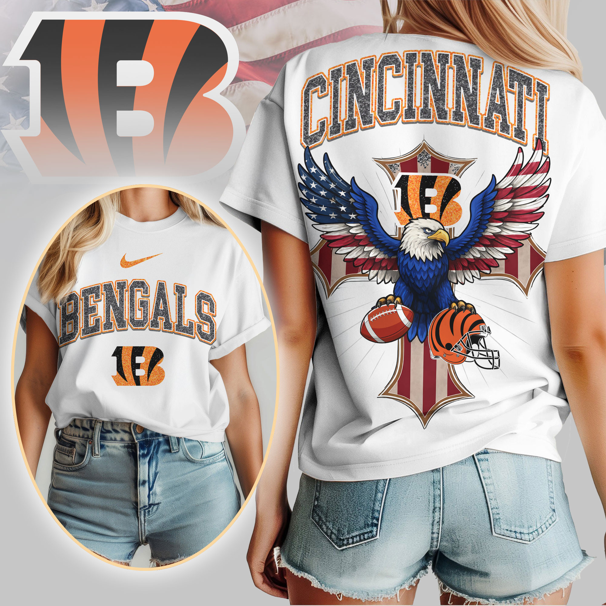 Cincinnati Bengals | Premium NFL Freedom Eagle Women Shirt TD