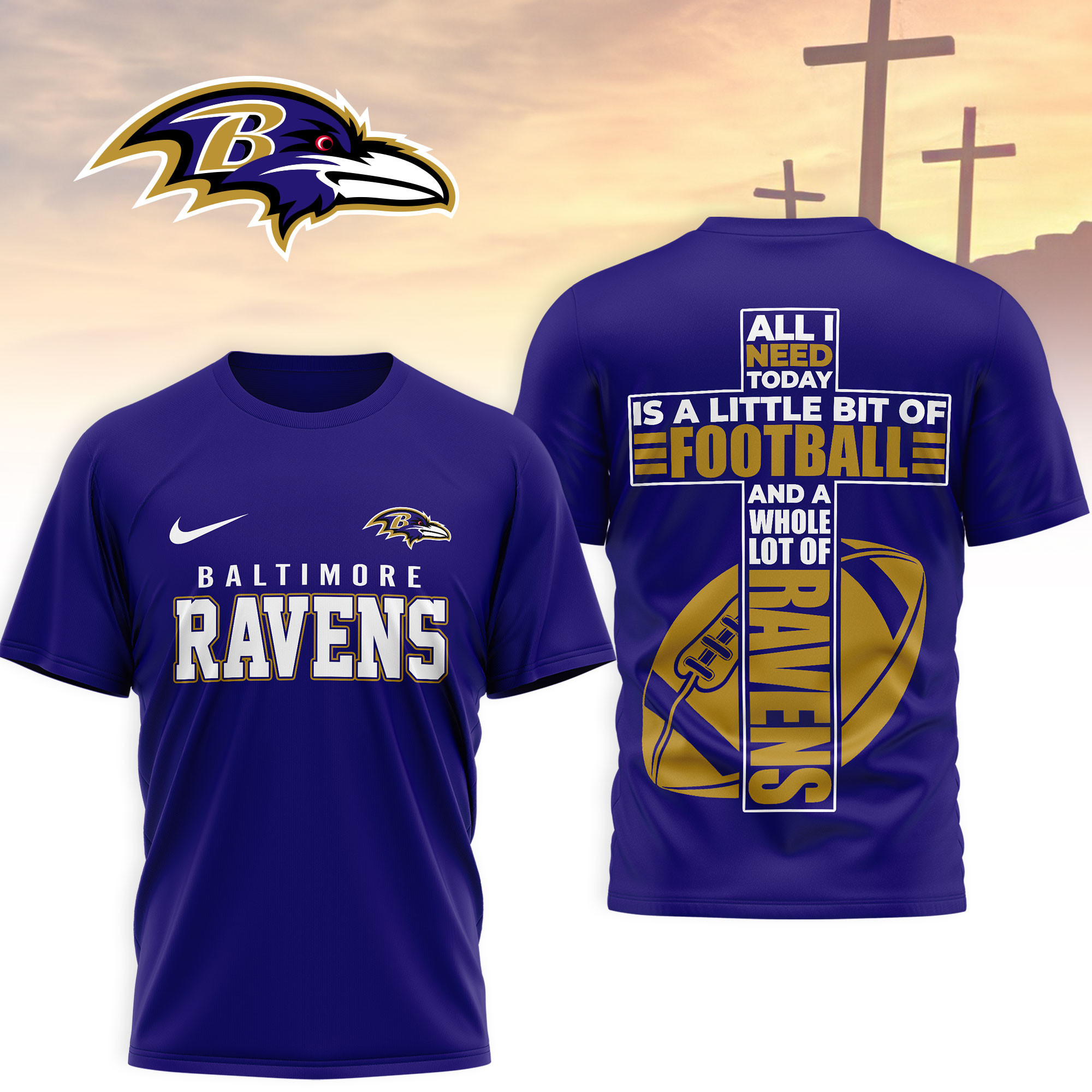 Baltimore Ravens | Premium NFL Whole Lot of Football Christian Cross 3D Shirt NY