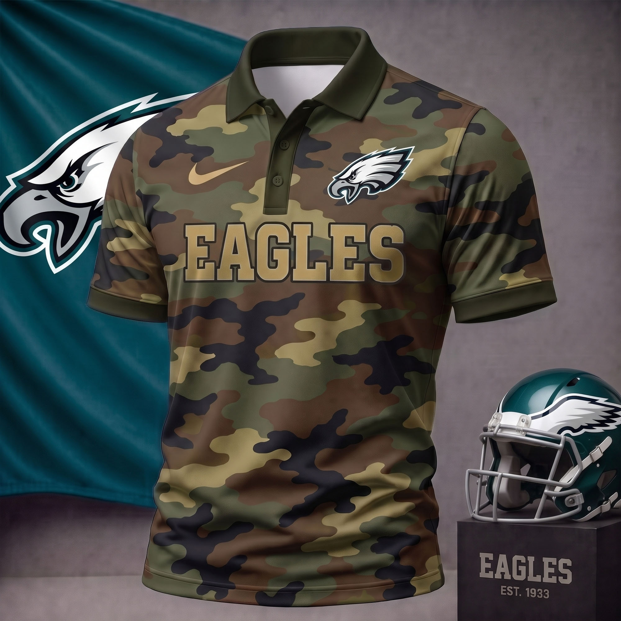 Philadelphia Eagles | Premium NFL Us.Army Camo Polo Shirt NY