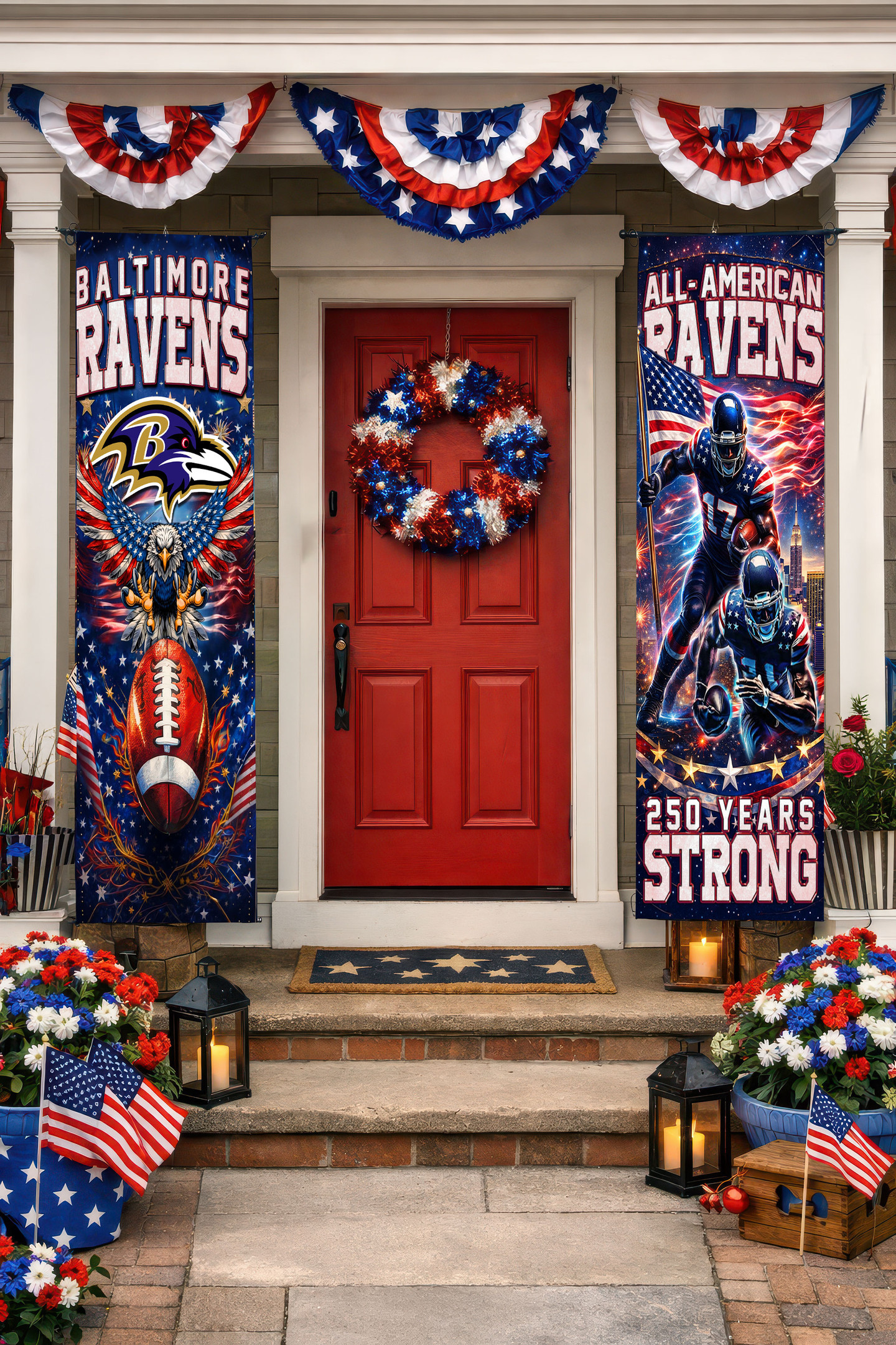 Baltimore Ravens | Premium NFL 250th Anniversary Of America Independence Day Porch Sign HY