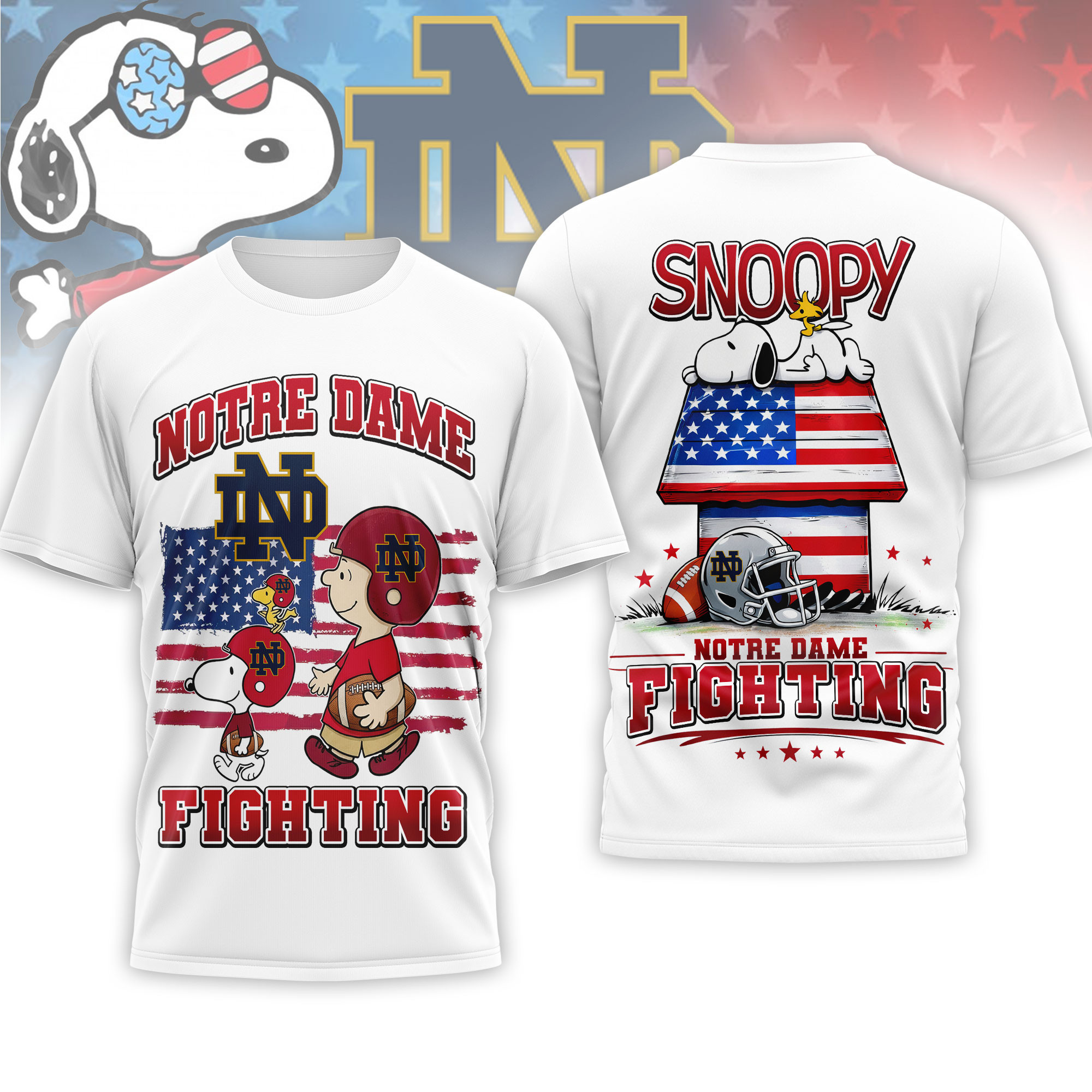 Notre Dame Fighting Irish | Premium NCAA America 250 with Snoopy 3D Shirt NTH1