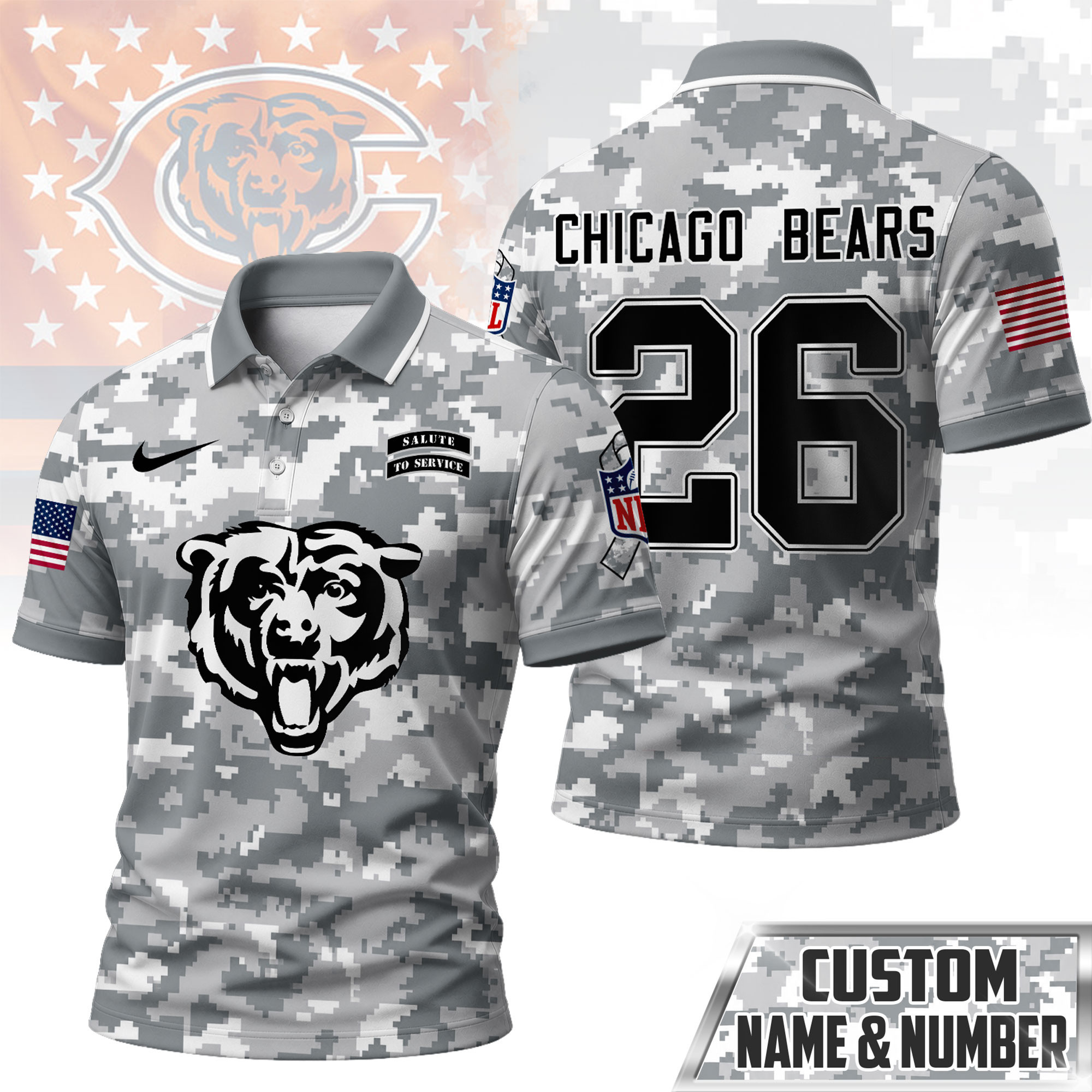 Chicago Bears | Premium NFL Salute To Service Camo Polo Shirt NY