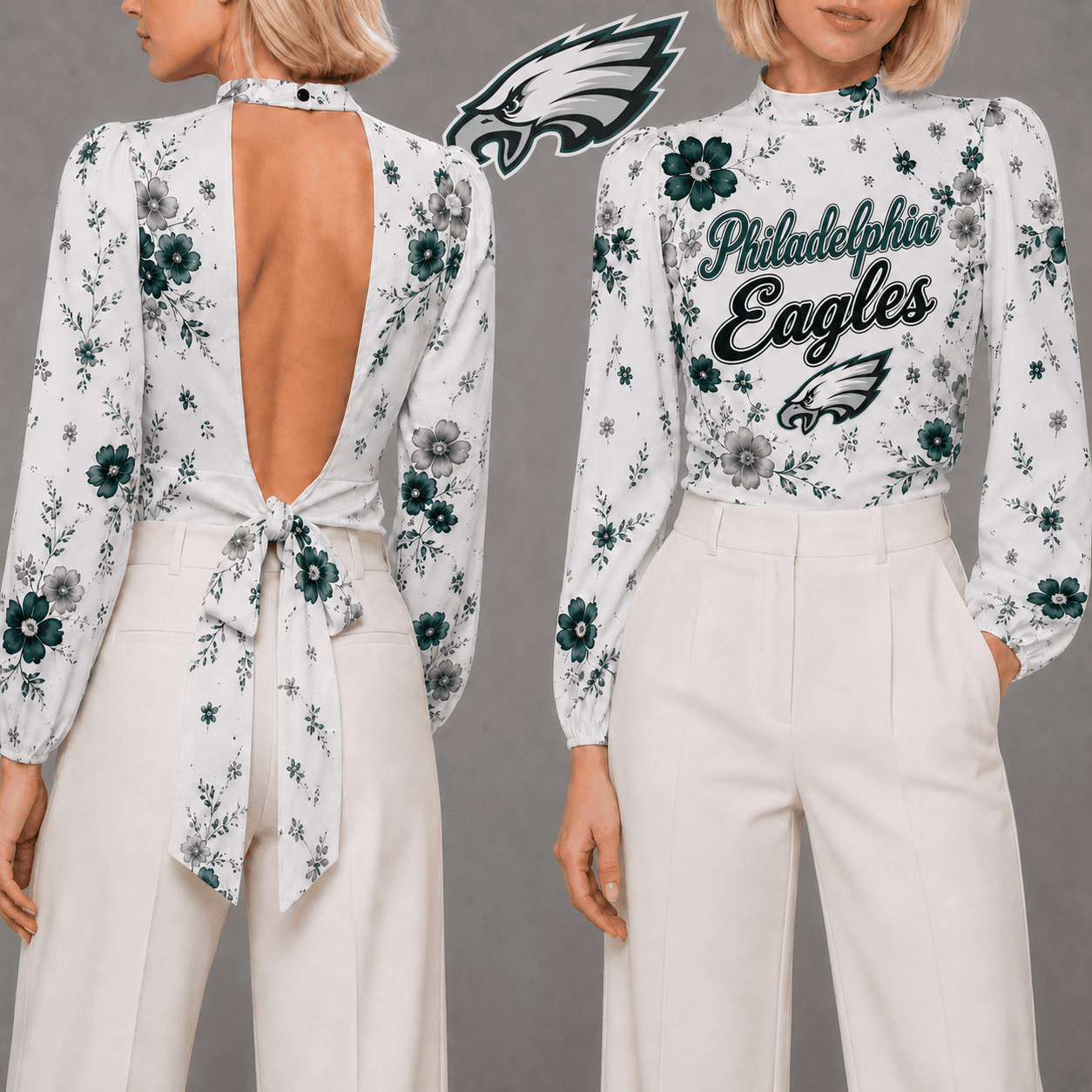 Philadelphia Eagles | Premium NFL Floral Backless Long Sleeve Shirt NY