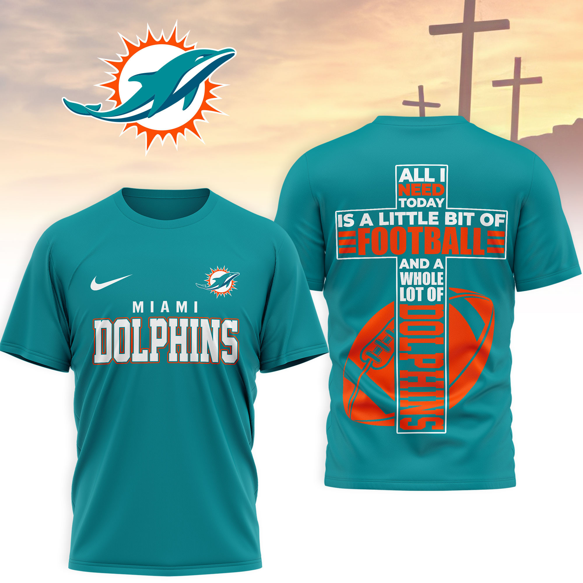 Miami Dolphins | Premium NFL Whole Lot of Football Christian Cross 3D Shirt NY