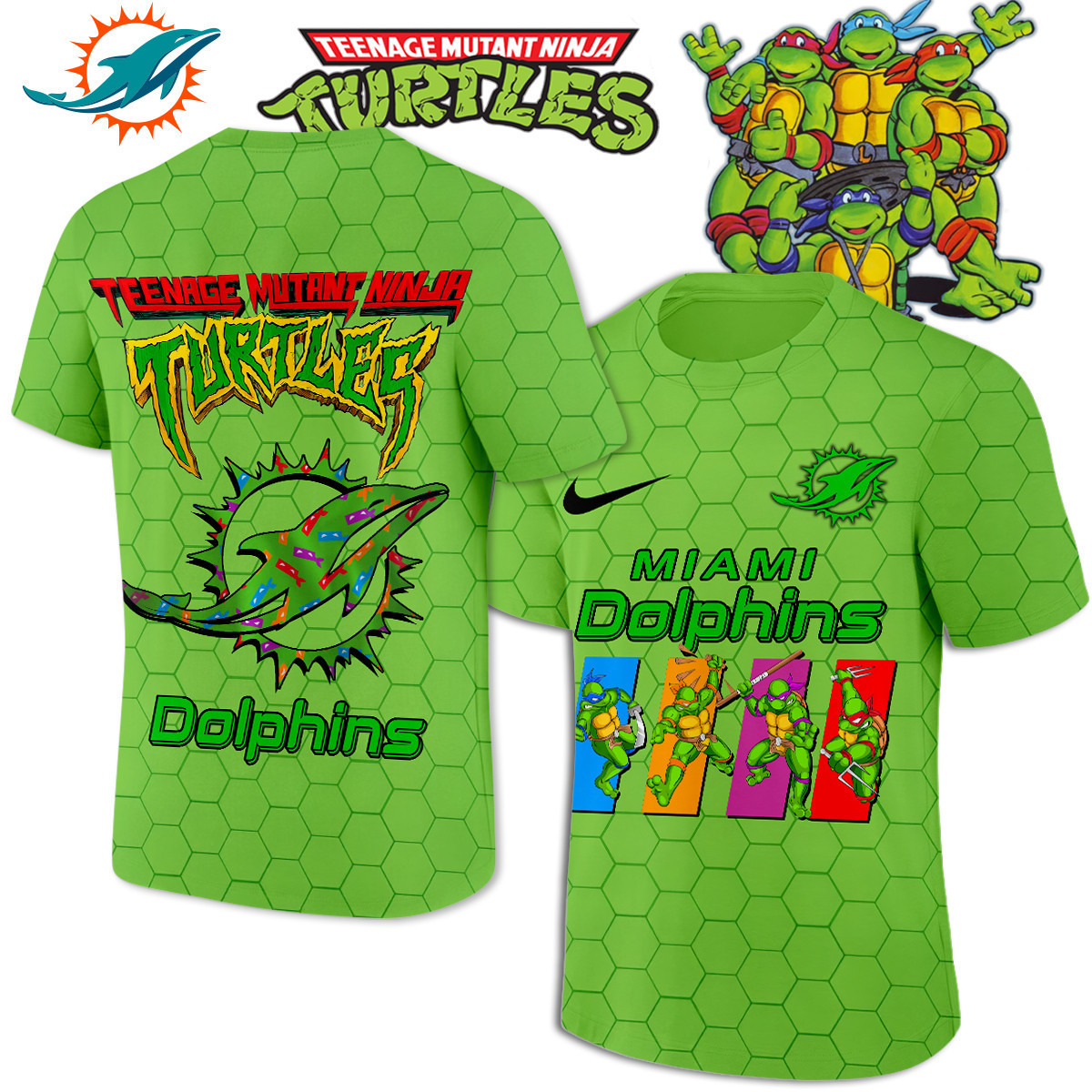Miami Dolphins | Premium NFL x Teenage Mutant Ninja Turtles 3D Shirt HI