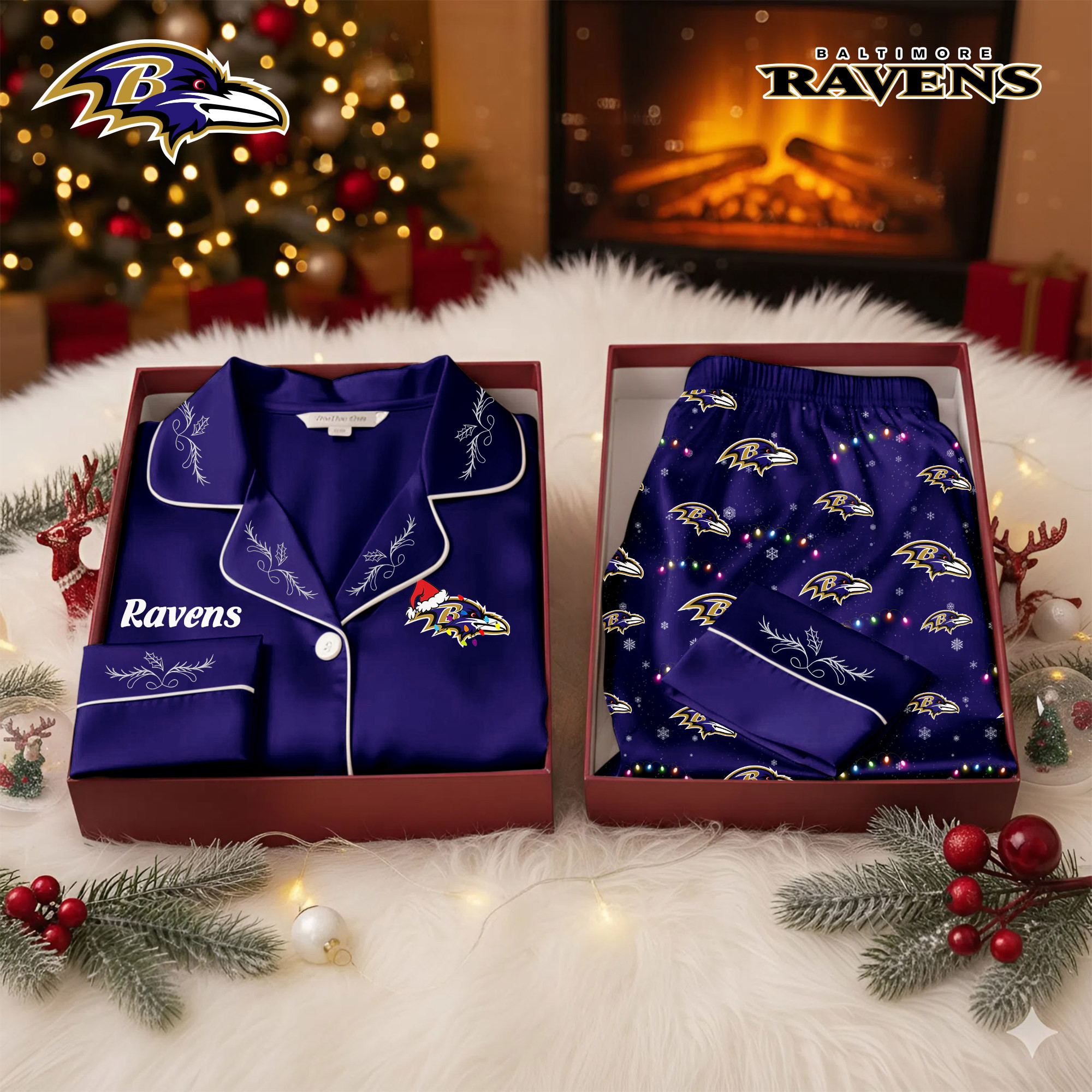 Baltimore Ravens | Premium NFL Christmas Cozy Pajamas TD