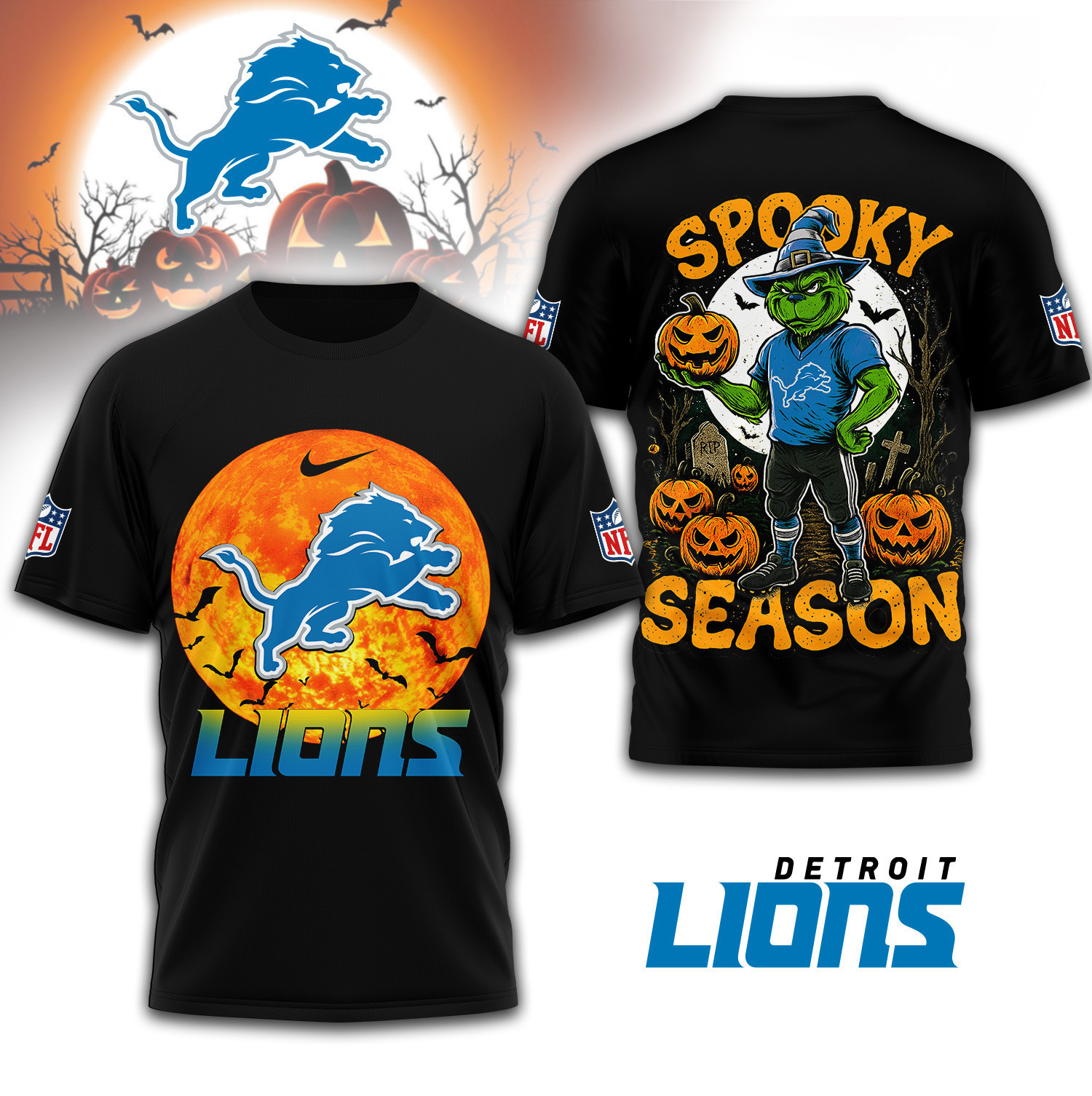 Detroit Lions | Premium NFL Spooky Season 3D Shirt TD