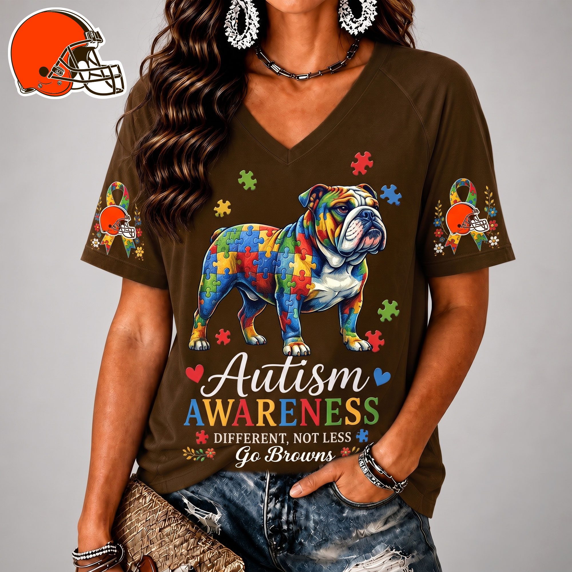Cleveland Browns| Premium NFL Different, Not Less Autism Awareness V-neck Shirt NY