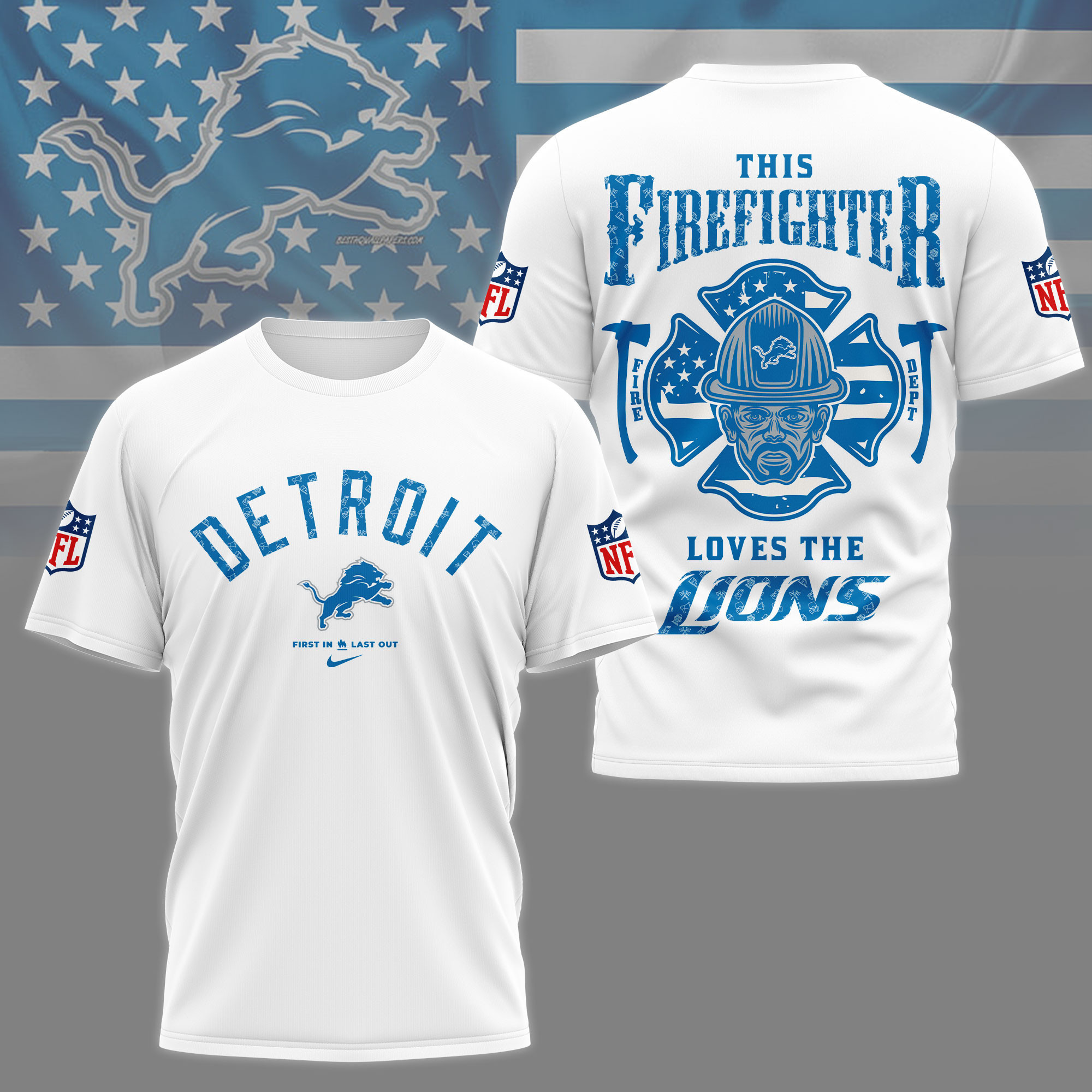 Detroit Lions | Premium NFL Firefighter Tribute 3D Shirt NY
