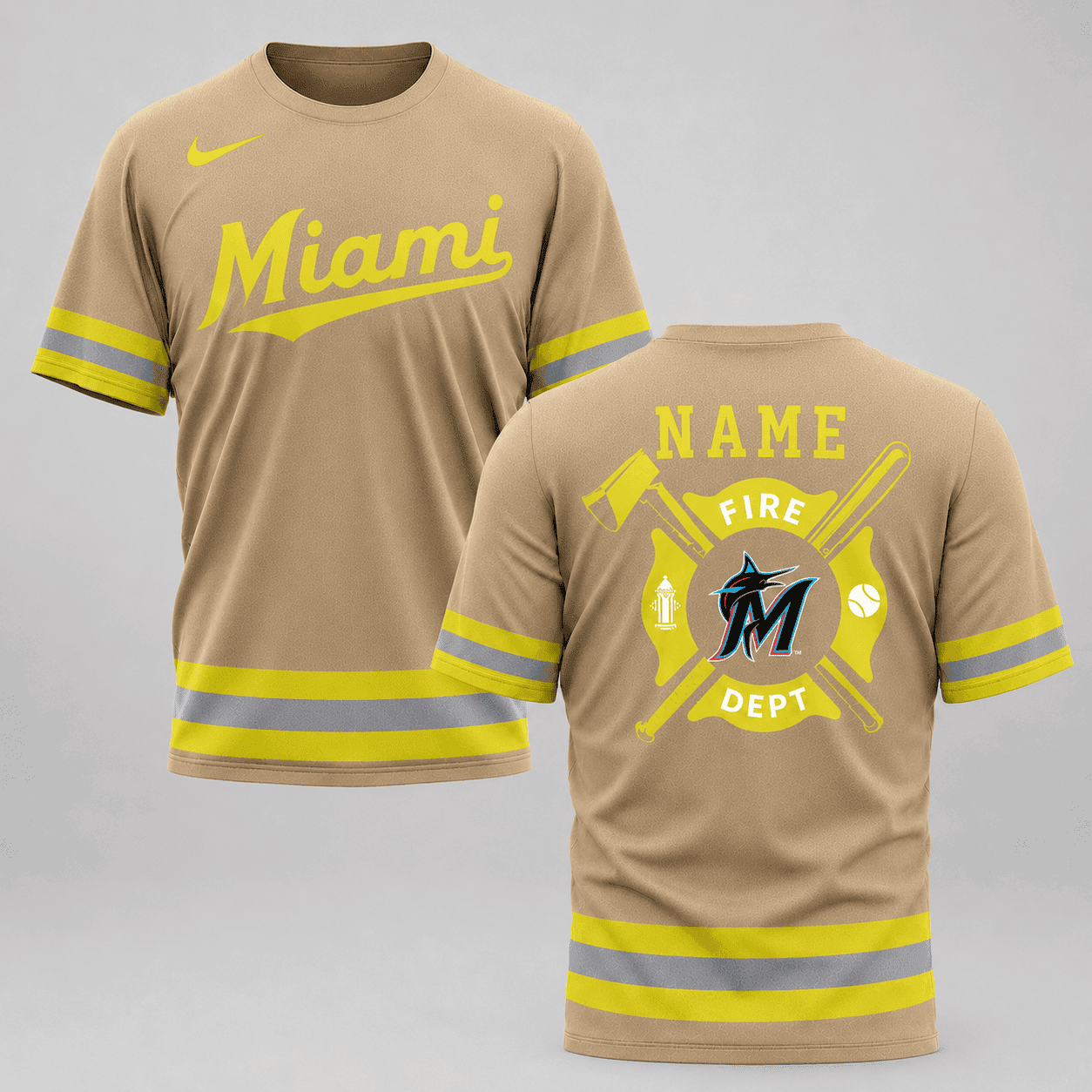 Miami Marlins | MLB x Personalized Firefighters Hi-vis 3D Shirt