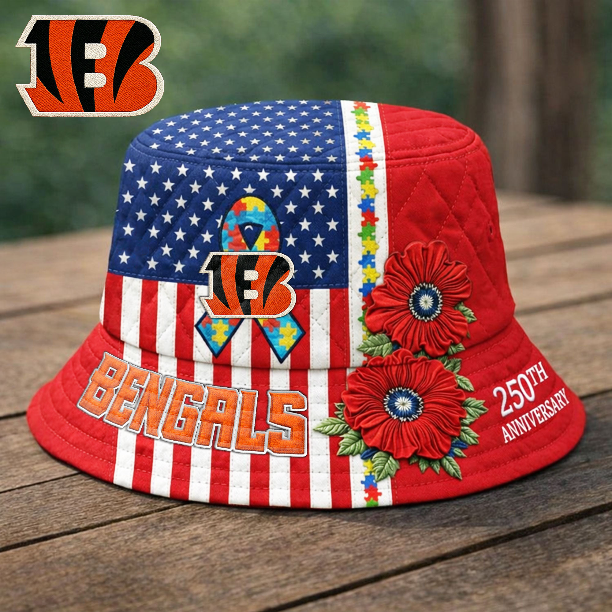 Cincinnati Bengals | Premium NFL Autism 250th Anniversary Bucket Hat TD