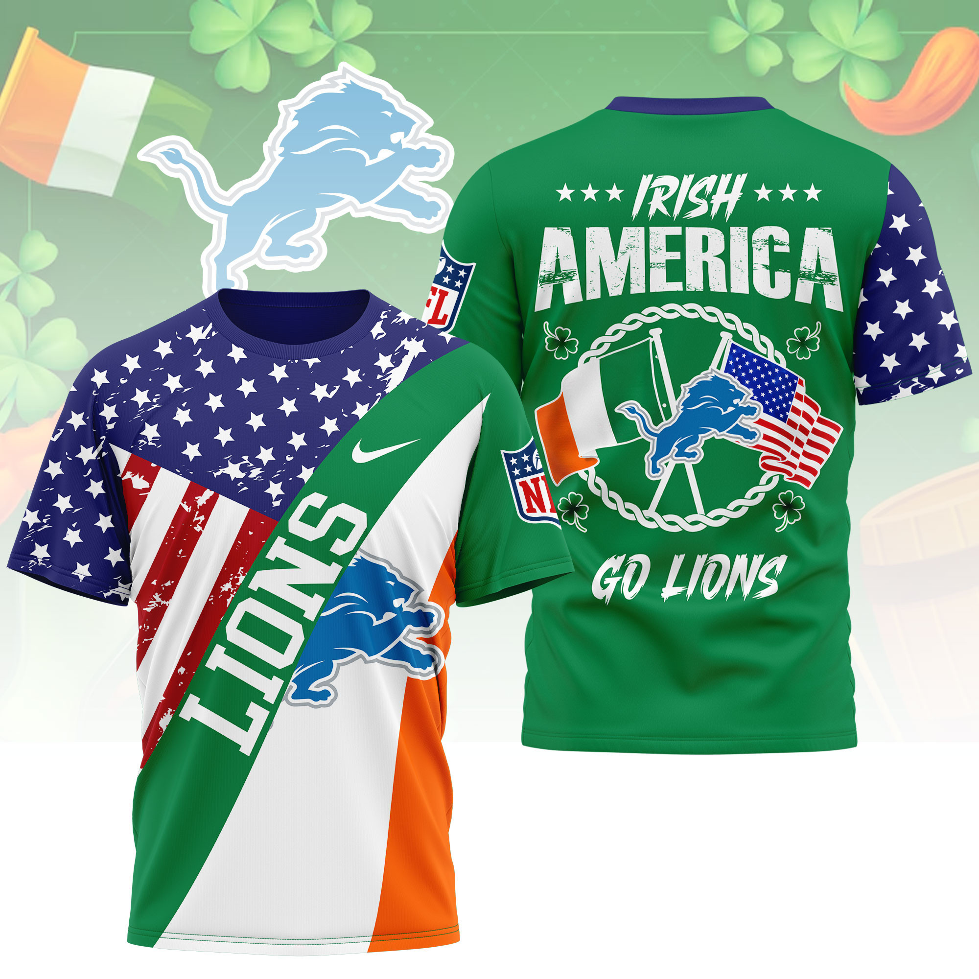 Detroit Lions | Premium NFL Irish America 3D Shirt NY
