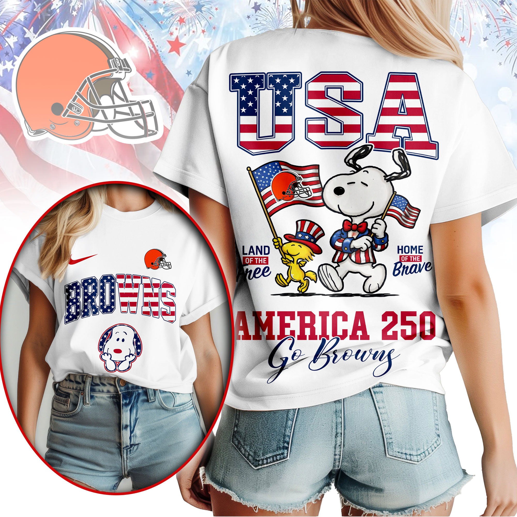 Cleveland Browns | Premium NFL Snoopy America 250 3D Shirt NY