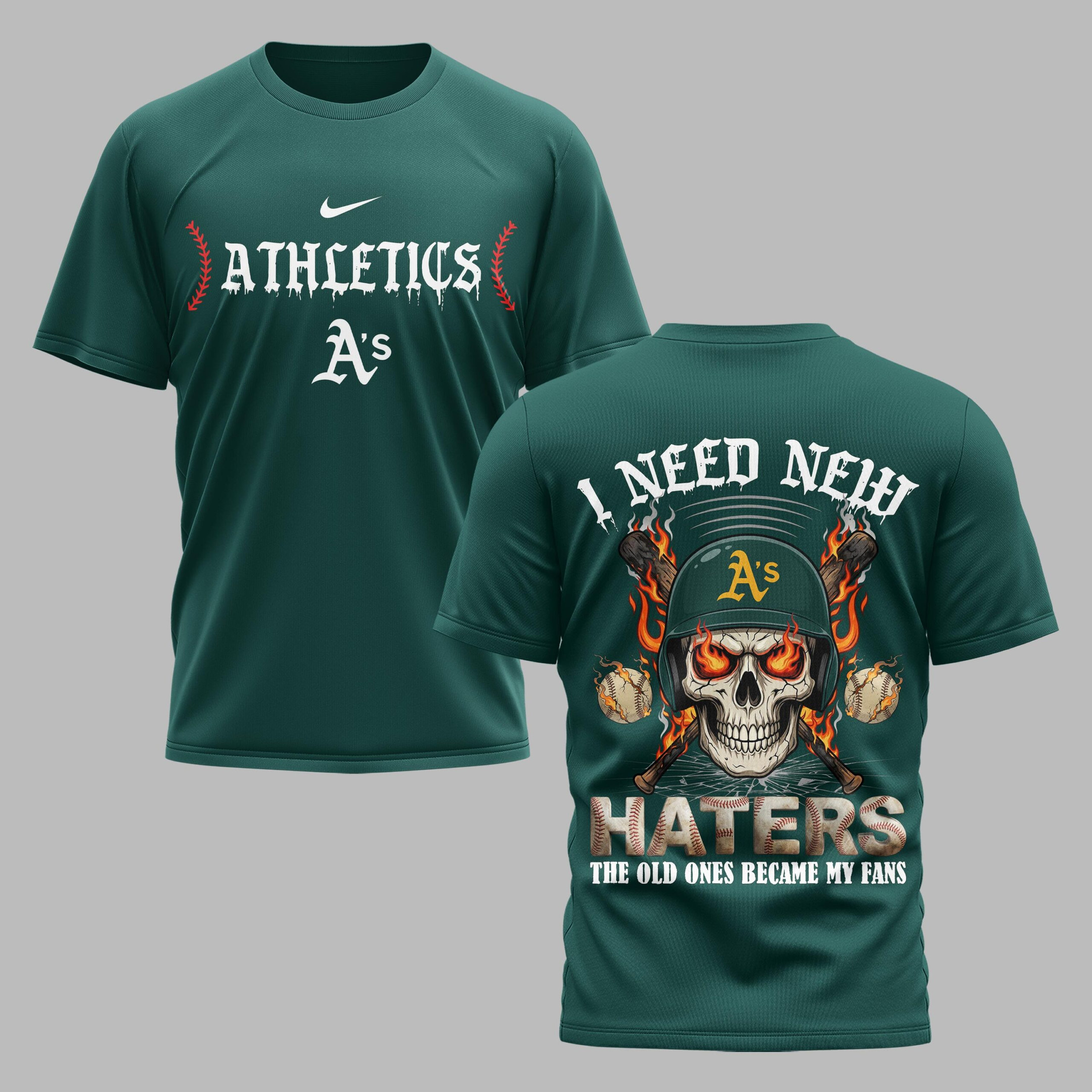 Oakland Athletics X Fire Skull Baseball Premium T Shirt