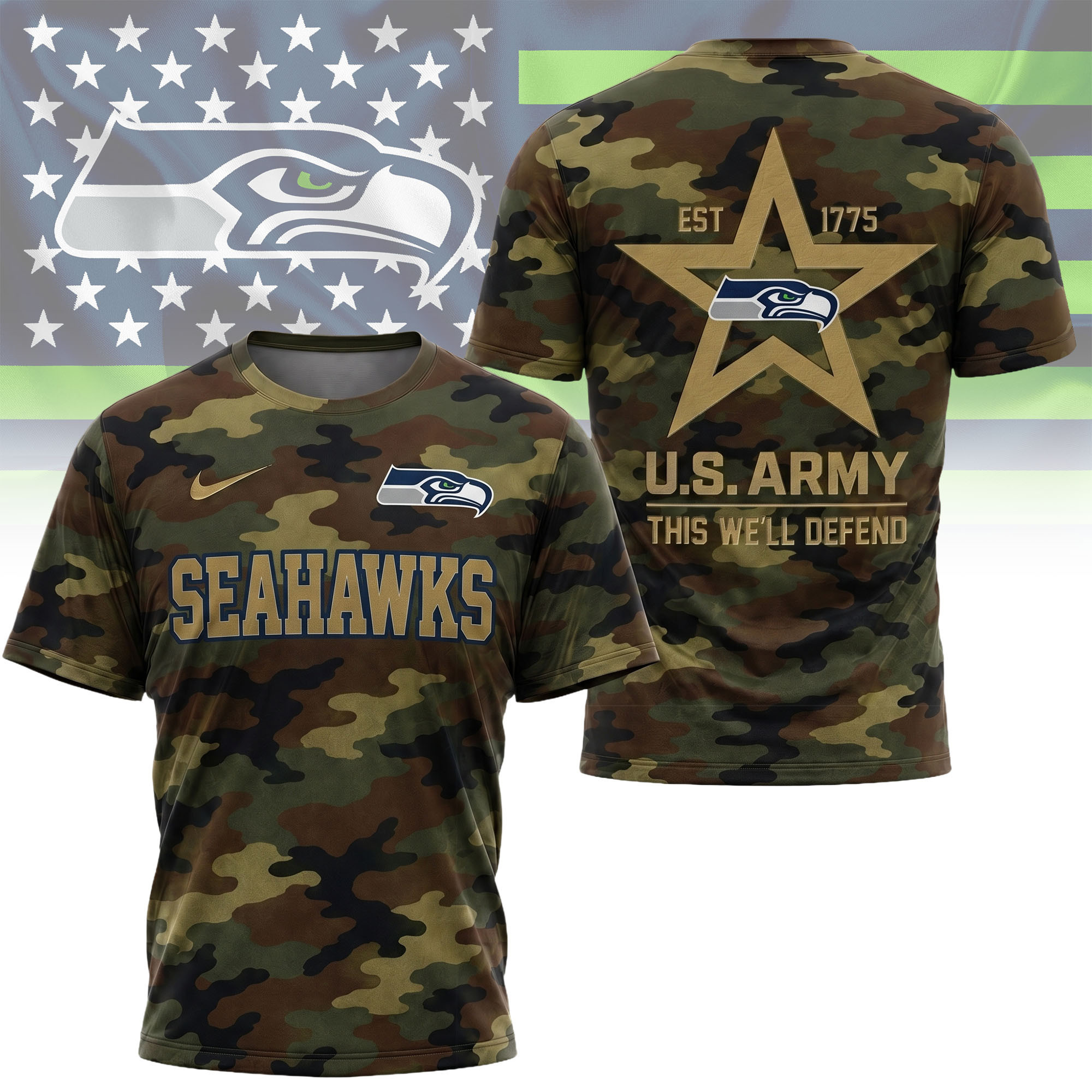 Seattle Seahawks | Premium NFL U.S. Army Camo 3D Shirt NY
