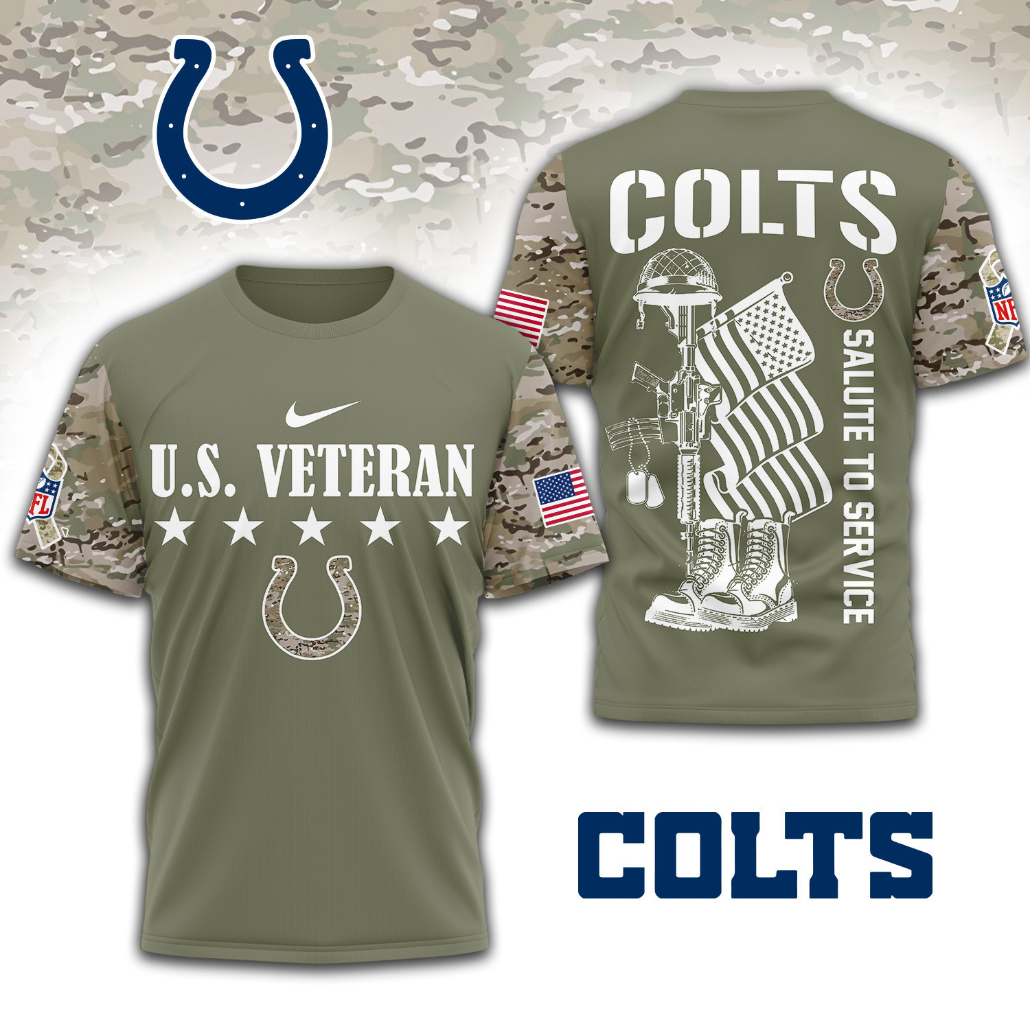 Indianapolis Colts | Premium NFL Salute To Service 3D Shirt TD