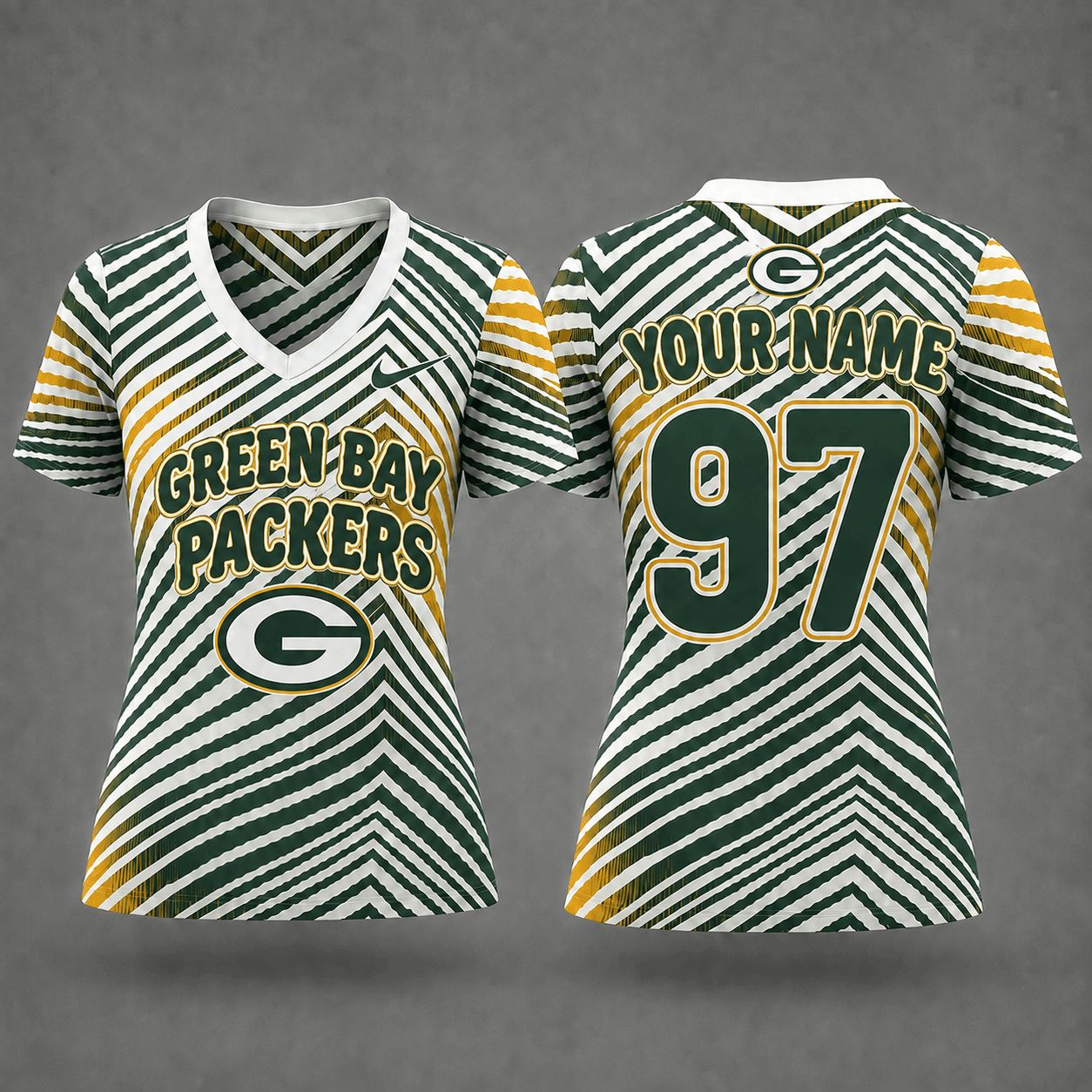 Green Bay Packers| Premium NFL Personalized Dynamic Stripe Women’s V-Neck Jersey NY