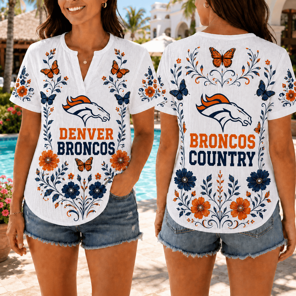 Denver Broncos | Premium NFL Butterfly Game Day Women’s Summer Linen Shirt TD