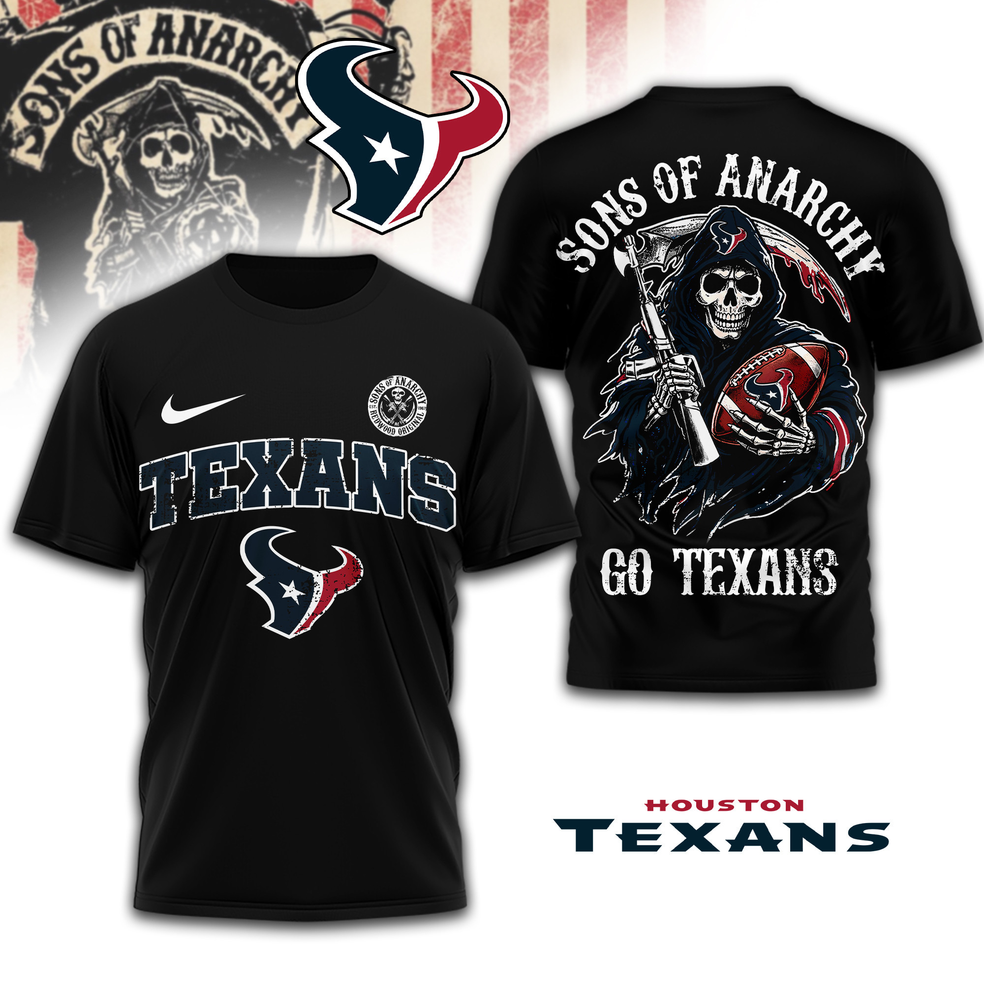 Houston Texans | Premium NFL Sons of Anarchy 3D Shirt TD