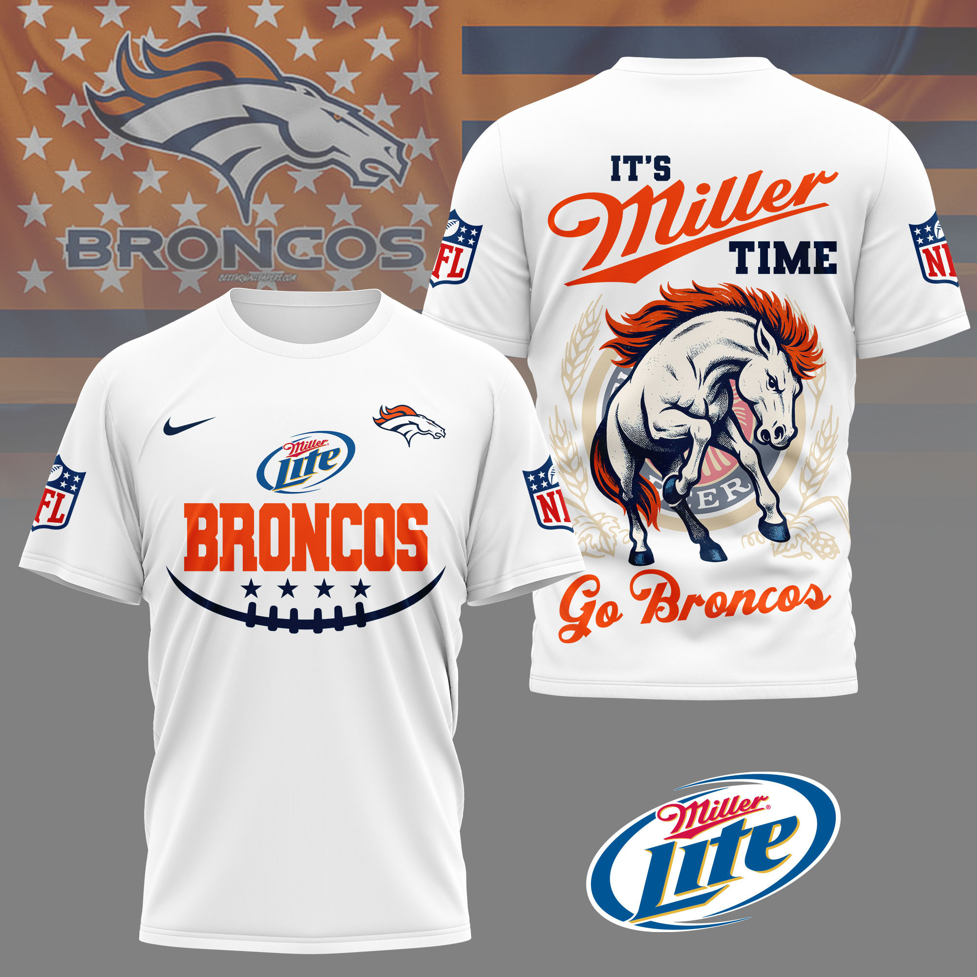 Denver Broncos | Premium NFL Miller Lite 3D Shirt NY