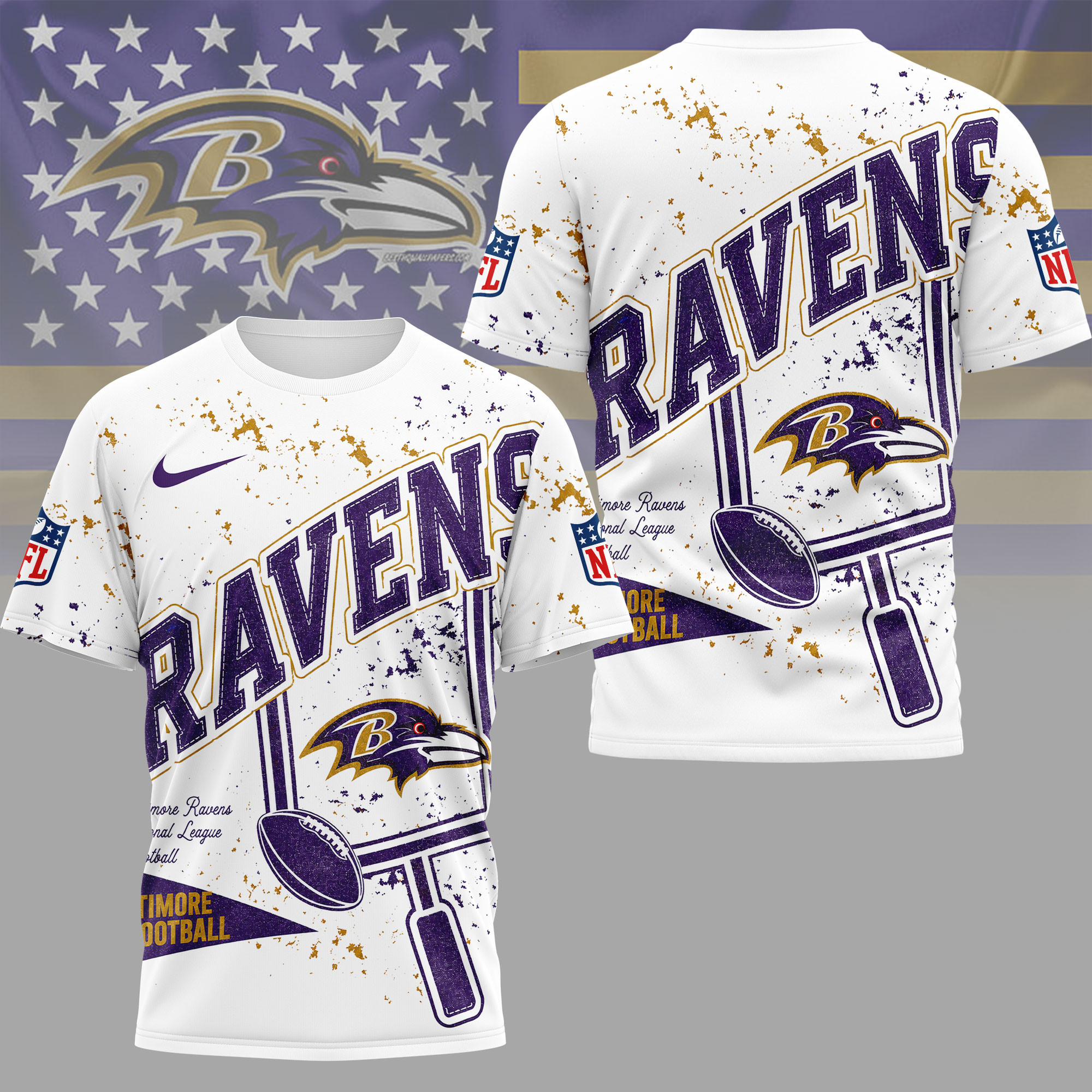 Baltimore Ravens | Premium NFL Vintage Splatter Graphic 3D Shirt NY