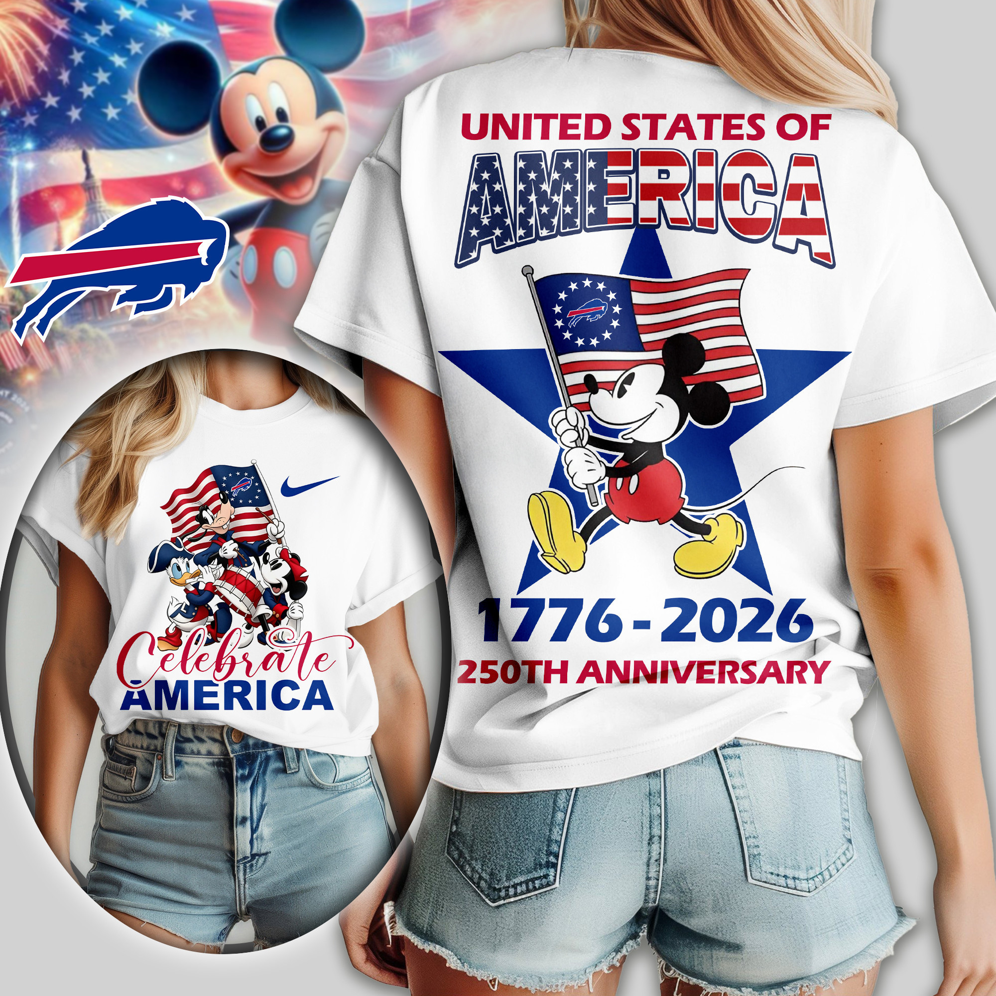 Buffalo Bills | Premium NFL Mickey Celebrate America Women Shirt TD