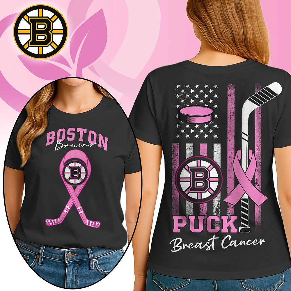 Boston Bruins | Premium NHL Puck Breast Cancer 3D Shirt HI