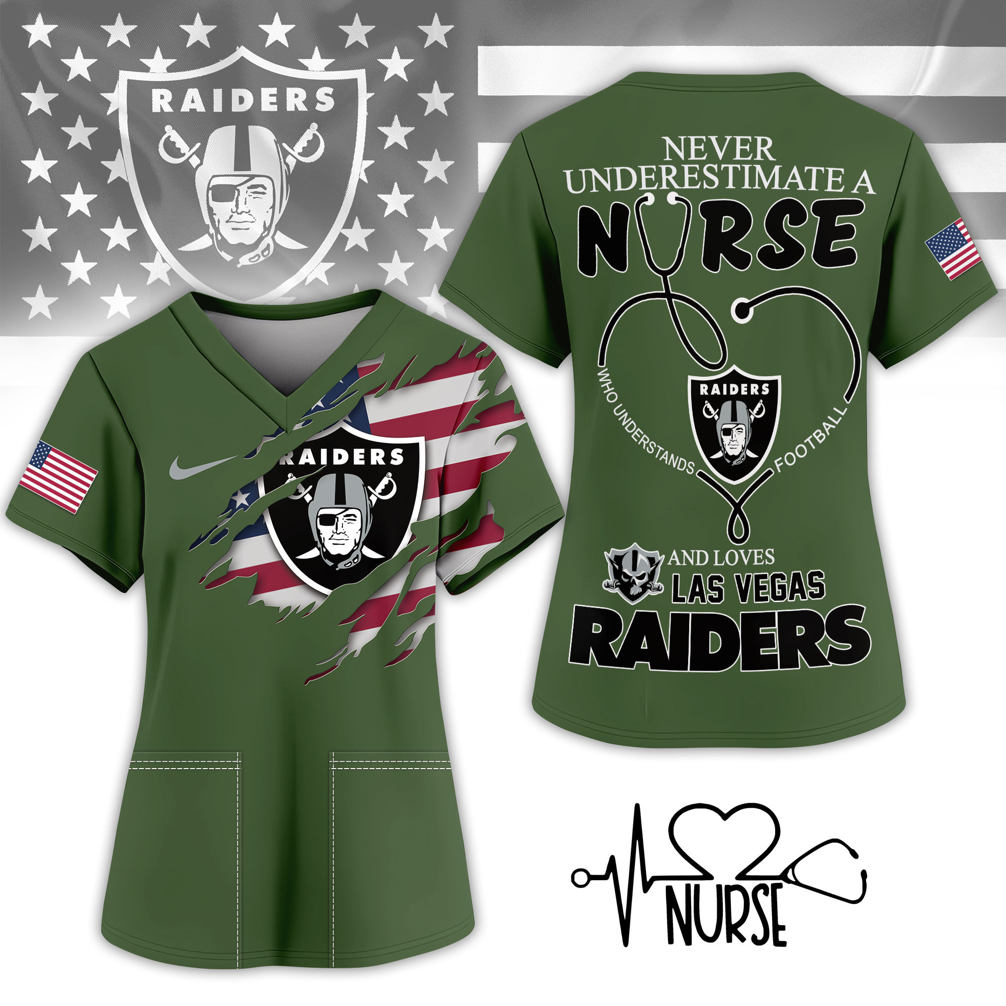 Las Vegas Raiders | Premium NFL Army Nurse 3D Shirt NY