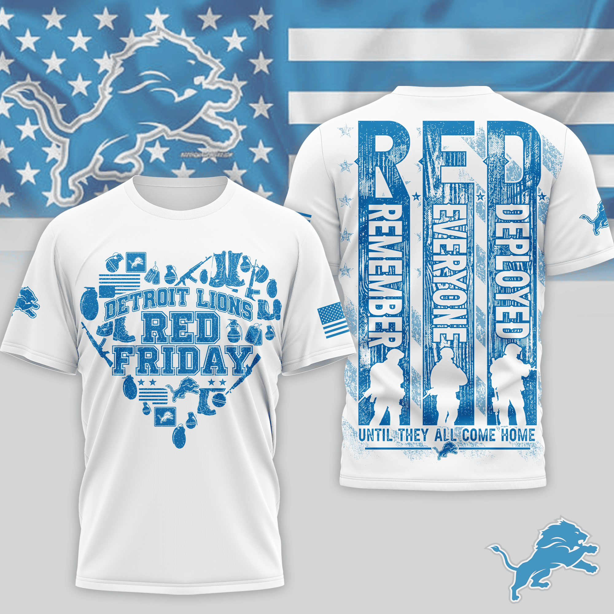 Detroit Lions | Premium NFL Remember Everyone Deployed 3D Shirt NTH1