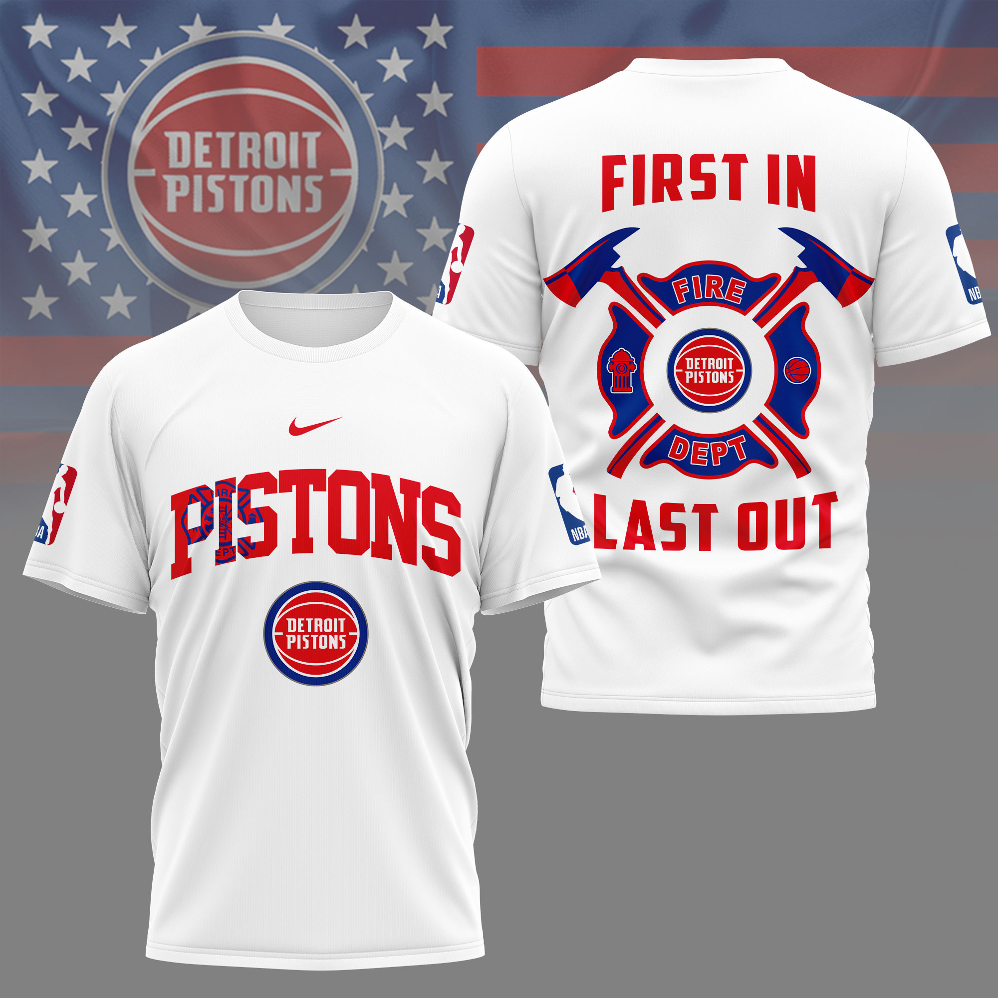 Detroit Pistons | Premium NBA Fire Dept 3D Shirt TD