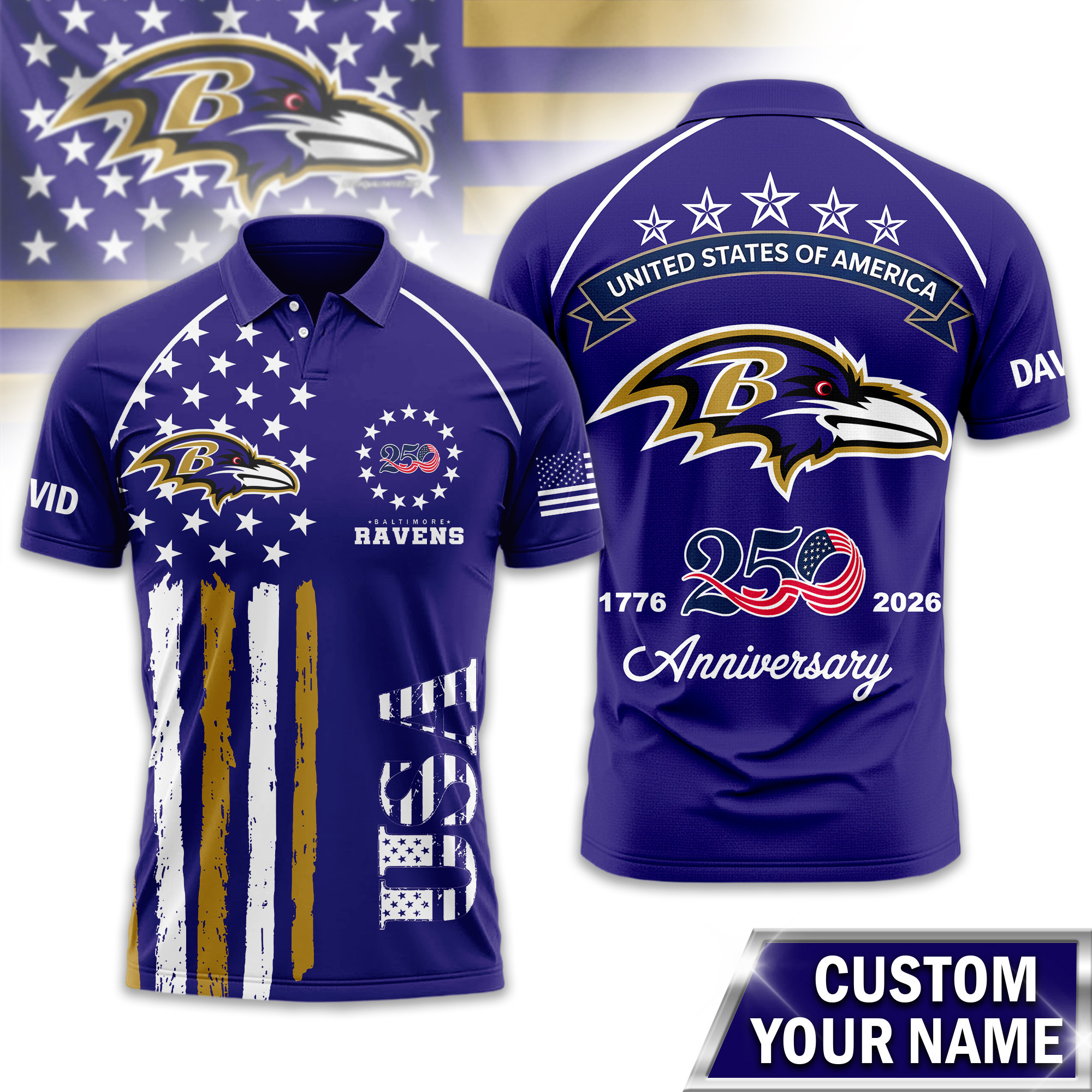 Baltimore Ravens | Premium NFL American Semiquincentennial Polo Shirt TD