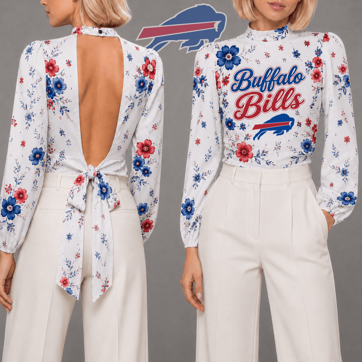 Buffalo Bills | Premium NFL Floral Backless Long Sleeve Shirt NY