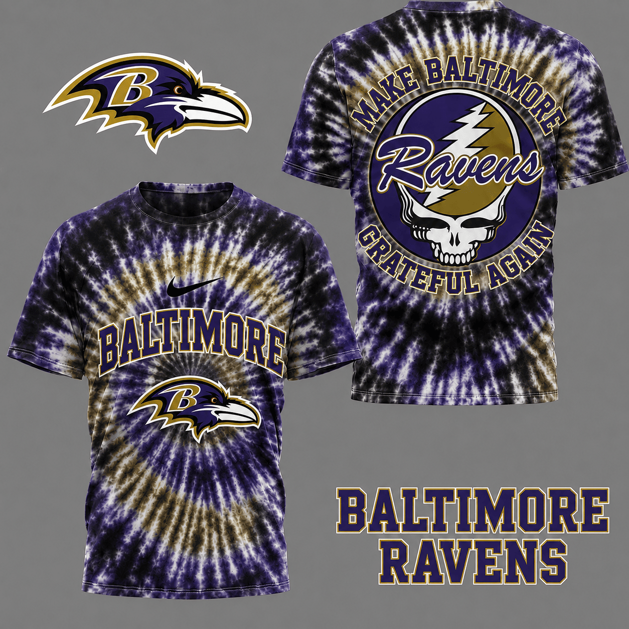 Baltimore Ravens | Premium NFL Grateful Again Tie Dye 3D Shirt NY