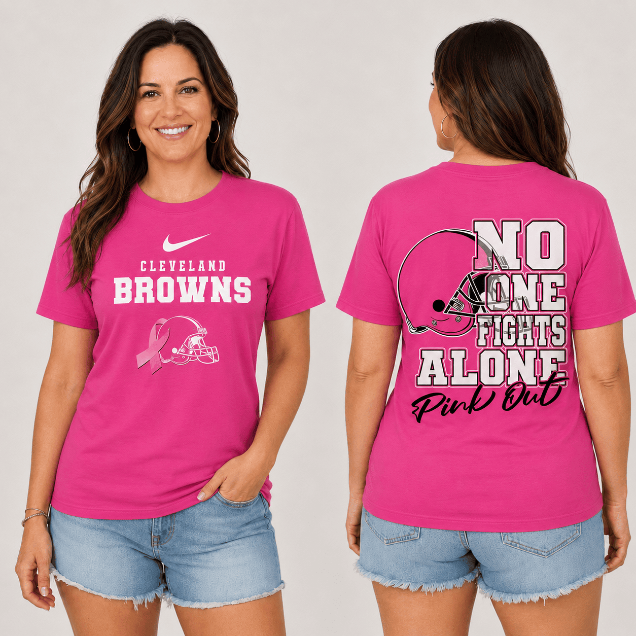 Cleveland Browns | Premium NFL No One Fight Alone Pink Out T-Shirt TD