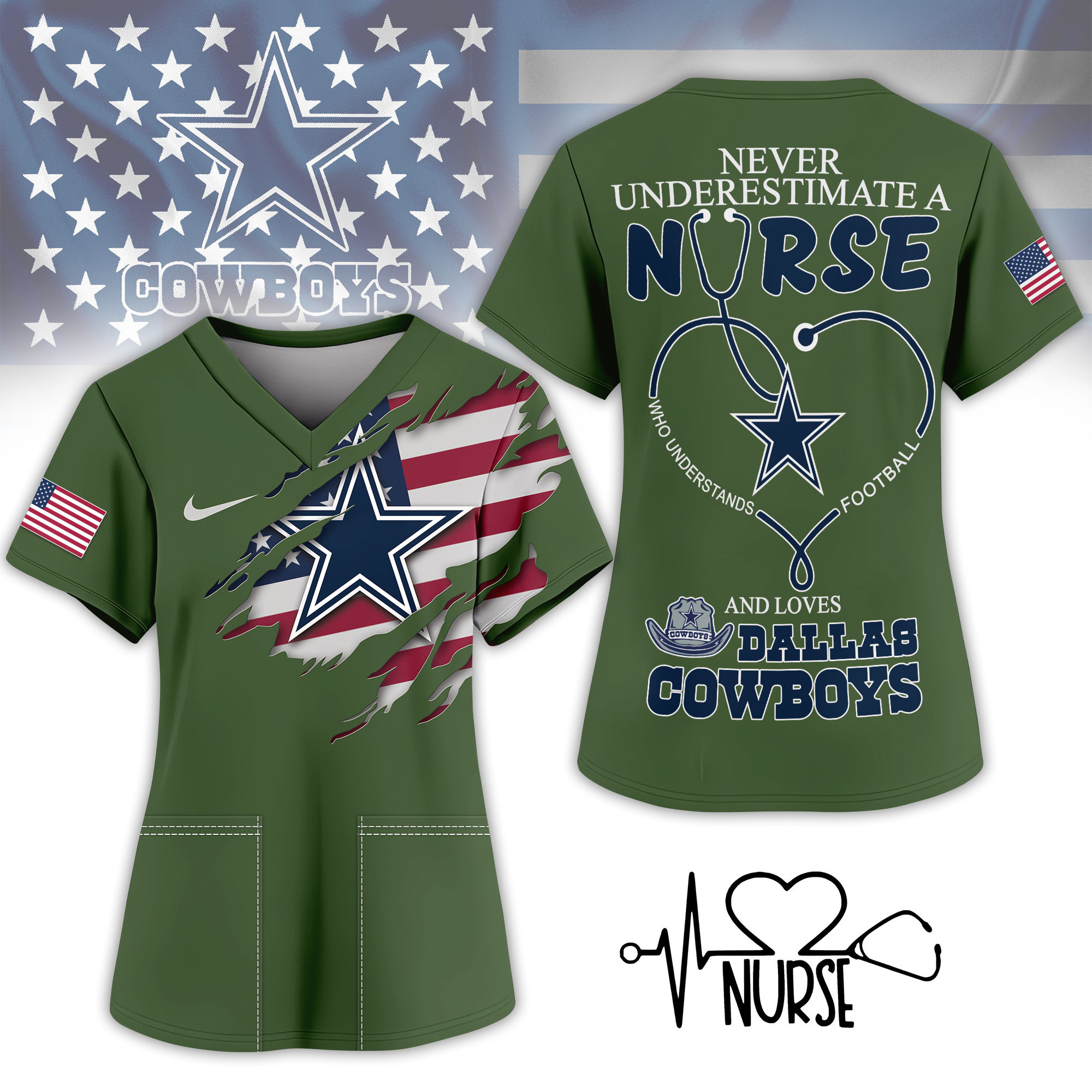 Dallas Cowboys | Premium NFL Army Nurse 3D Shirt NY