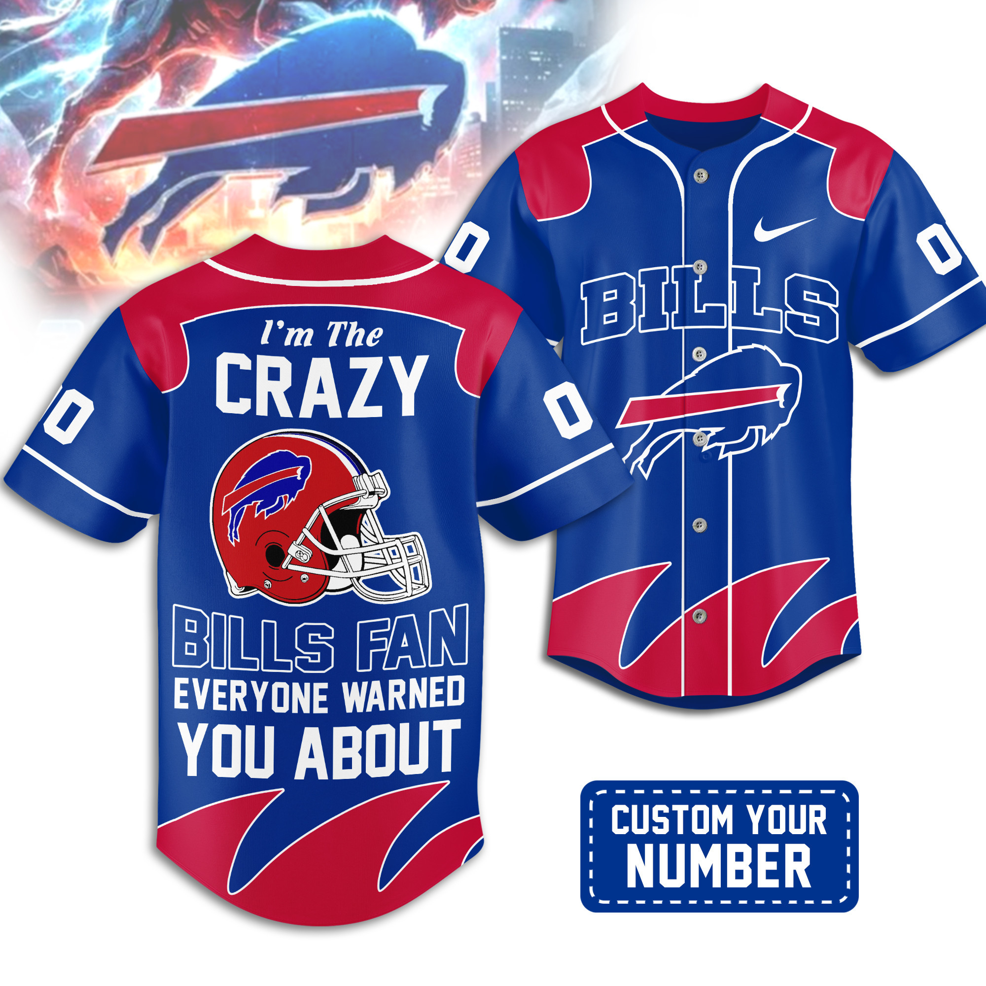 Buffalo Bills | Premium NFL Crazy Football Fan Personalized Jersey TD