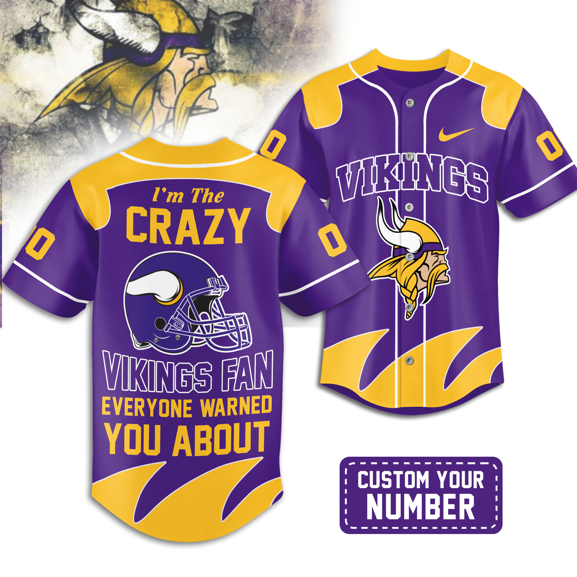 Minnesota Vikings | Premium NFL Crazy Football Fan Personalized Jersey TD