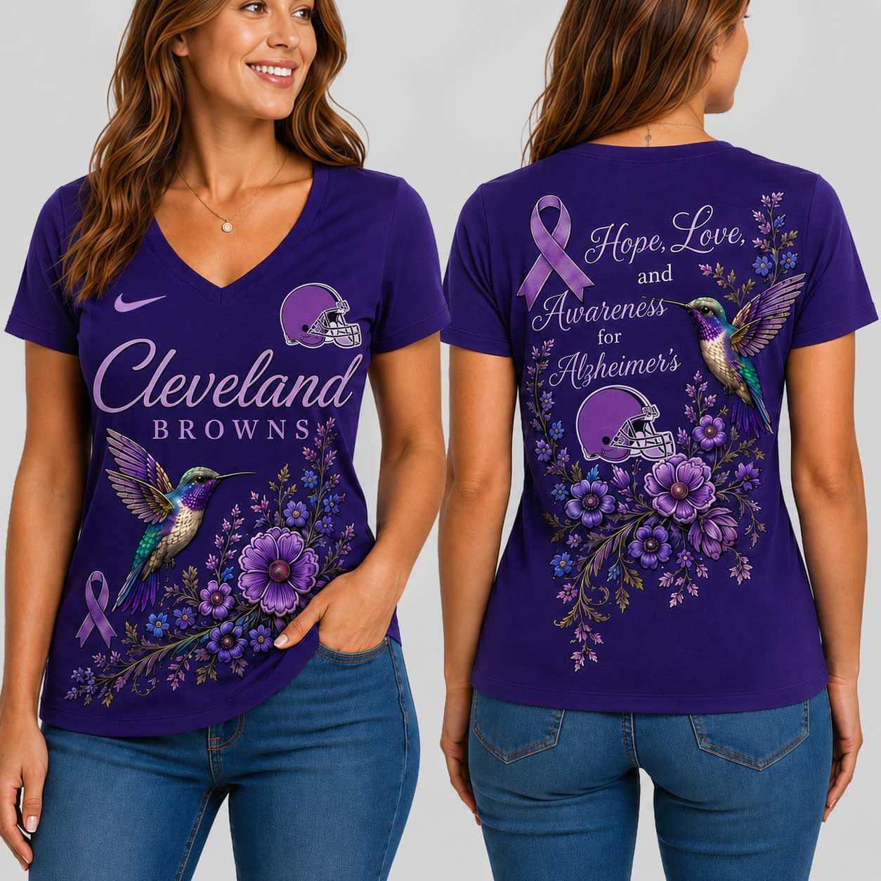 Cleveland Browns | Premium NFL Alzheimer’s Awareness Month V-neck Shirt
