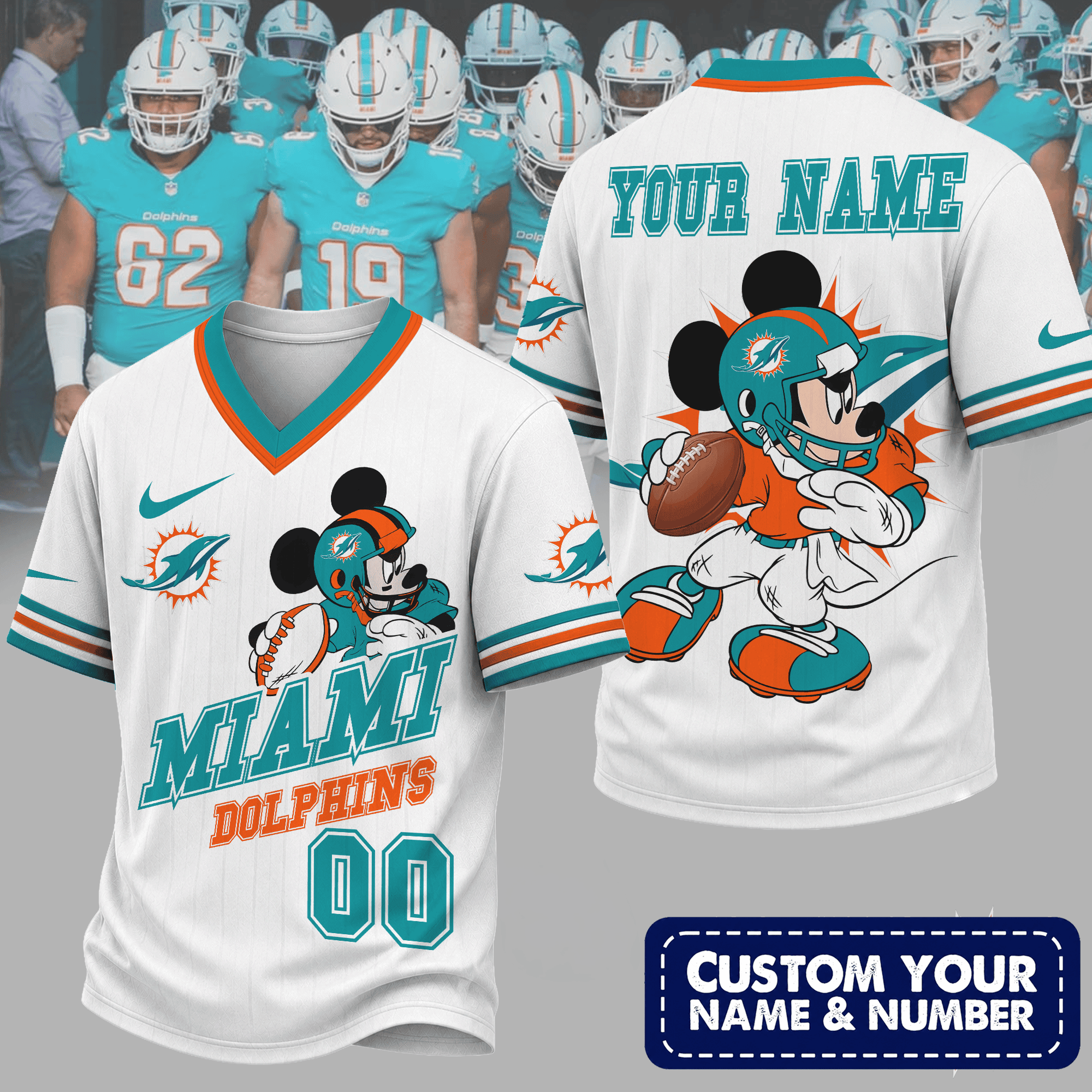 Miami Dolphins | Premium NFL Mickey Quarterback V-Neck Jersey NTH1