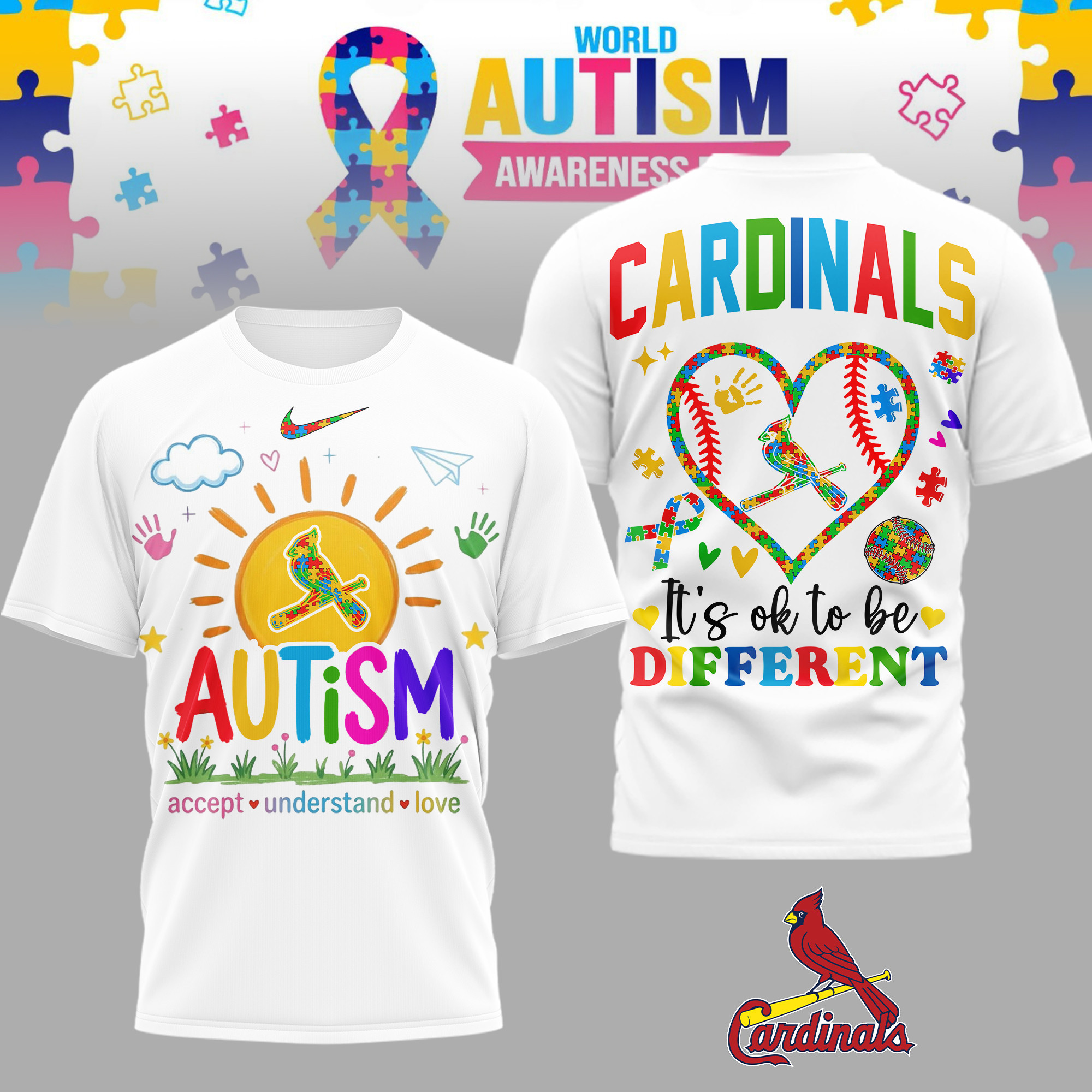 St.Louis Cardinals | Premium MLB Autism Acceptance 3D Shirt TD