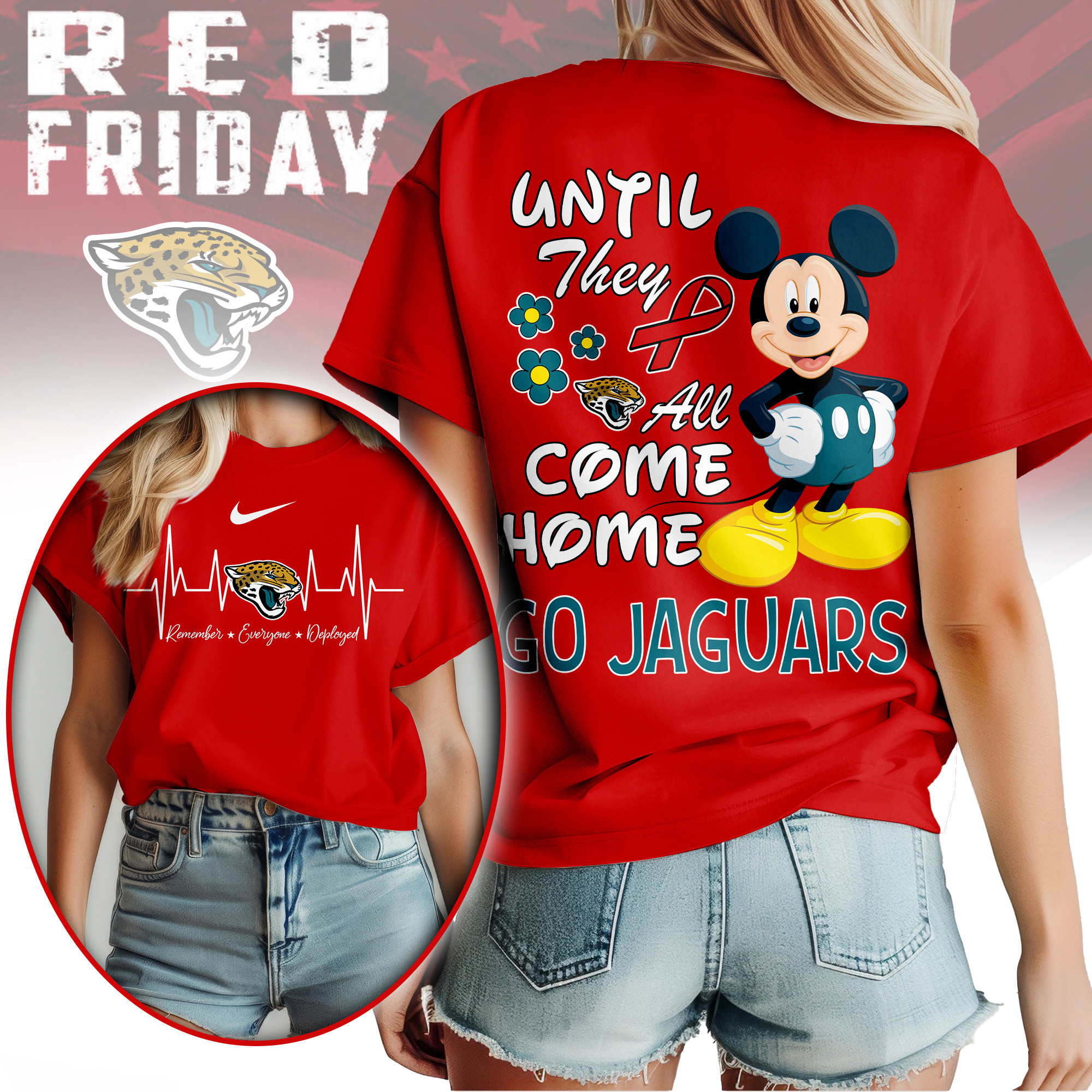 Jacksonville Jaguars | Premium NFL Mickey Red Friday 3D Shirt NY